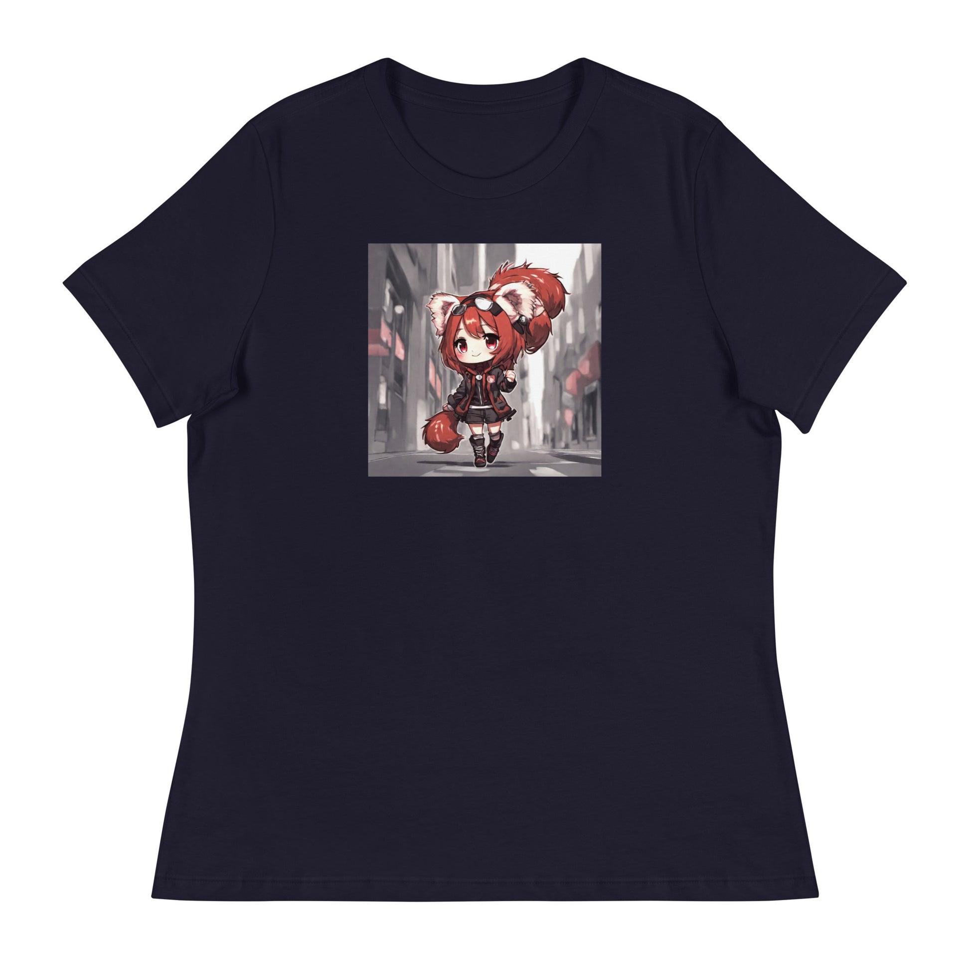 Red Panda Girl Women's Anime T-Shirt Navy