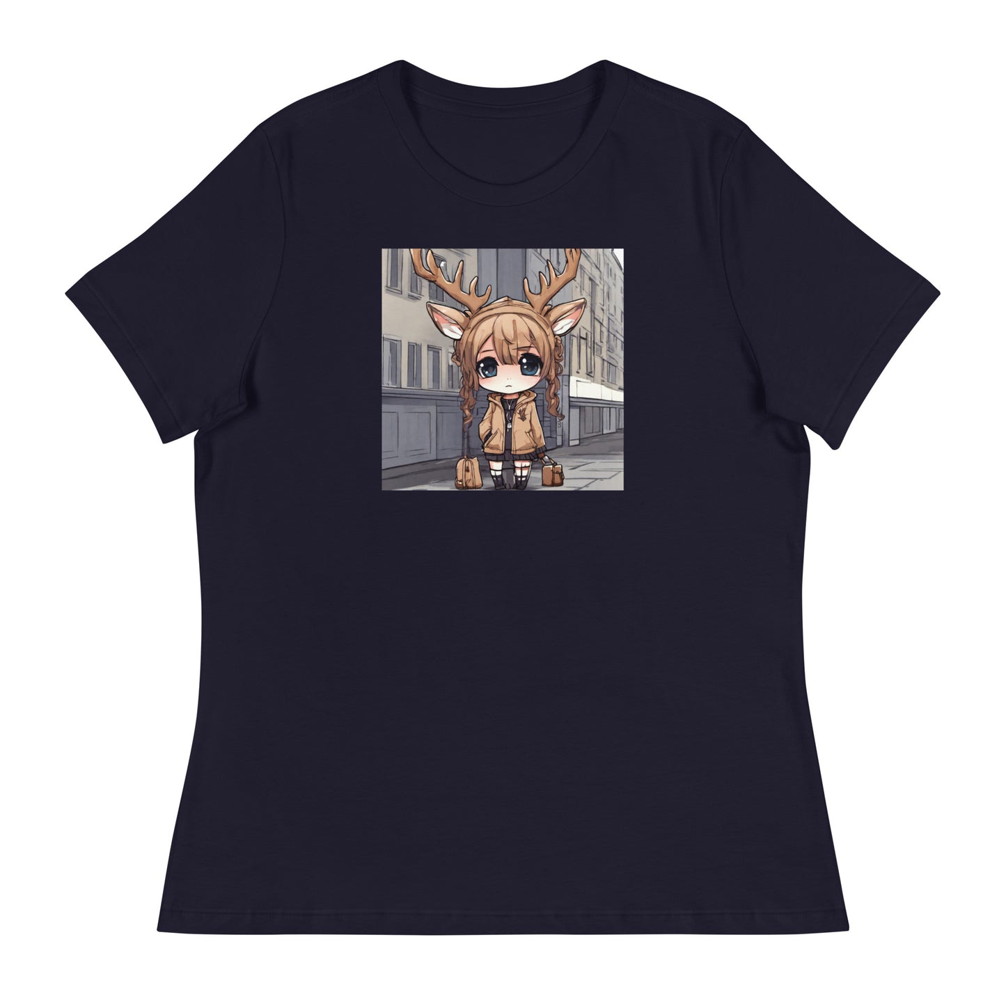 Spirit of the Deer Women's Anime T-Shirt Navy