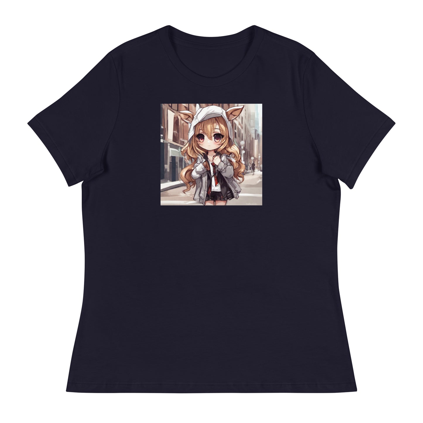 Deer Girl Women's Anime T-Shirt Navy