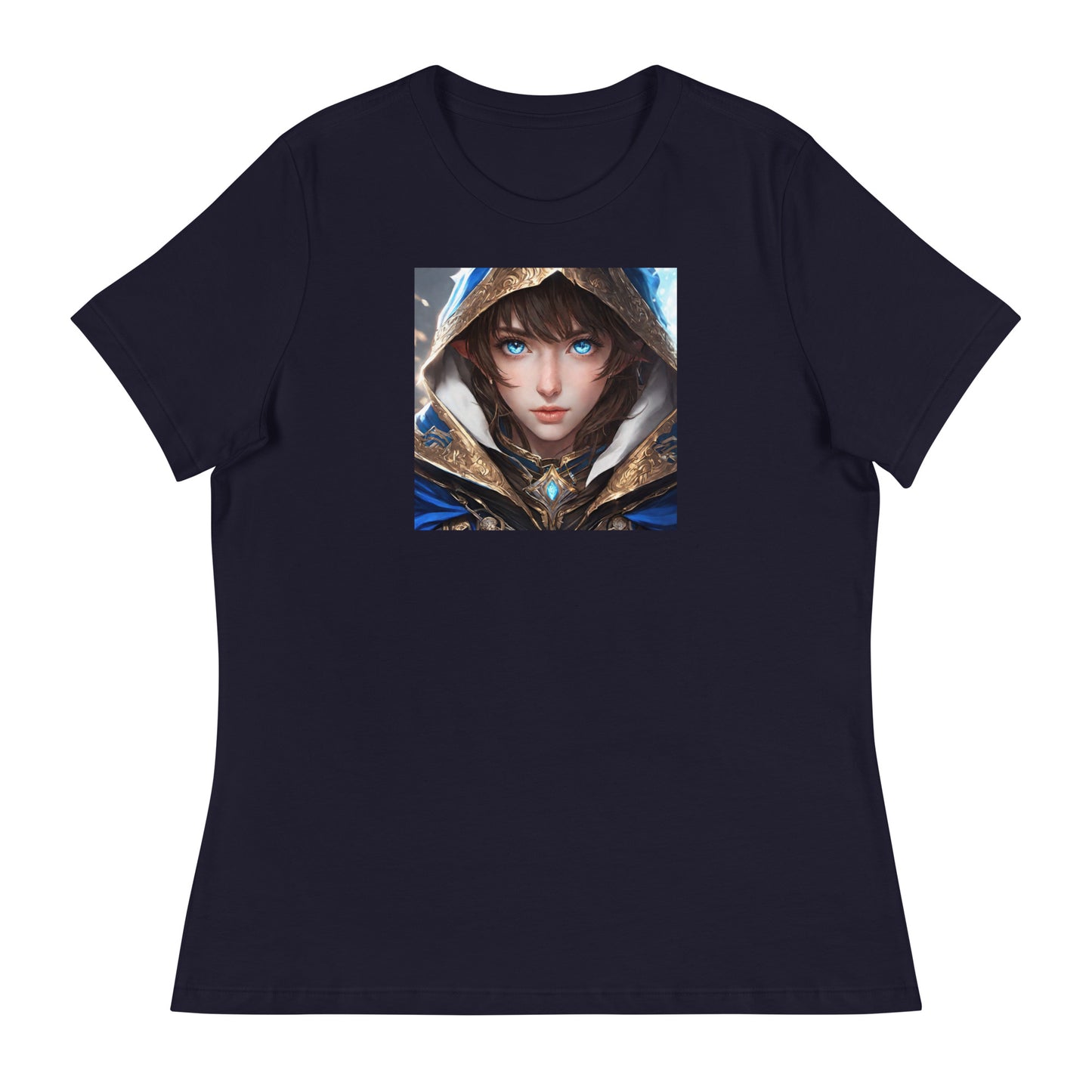 Blue-Eyed Elven Warrior Women's Anime T-Shirt Navy