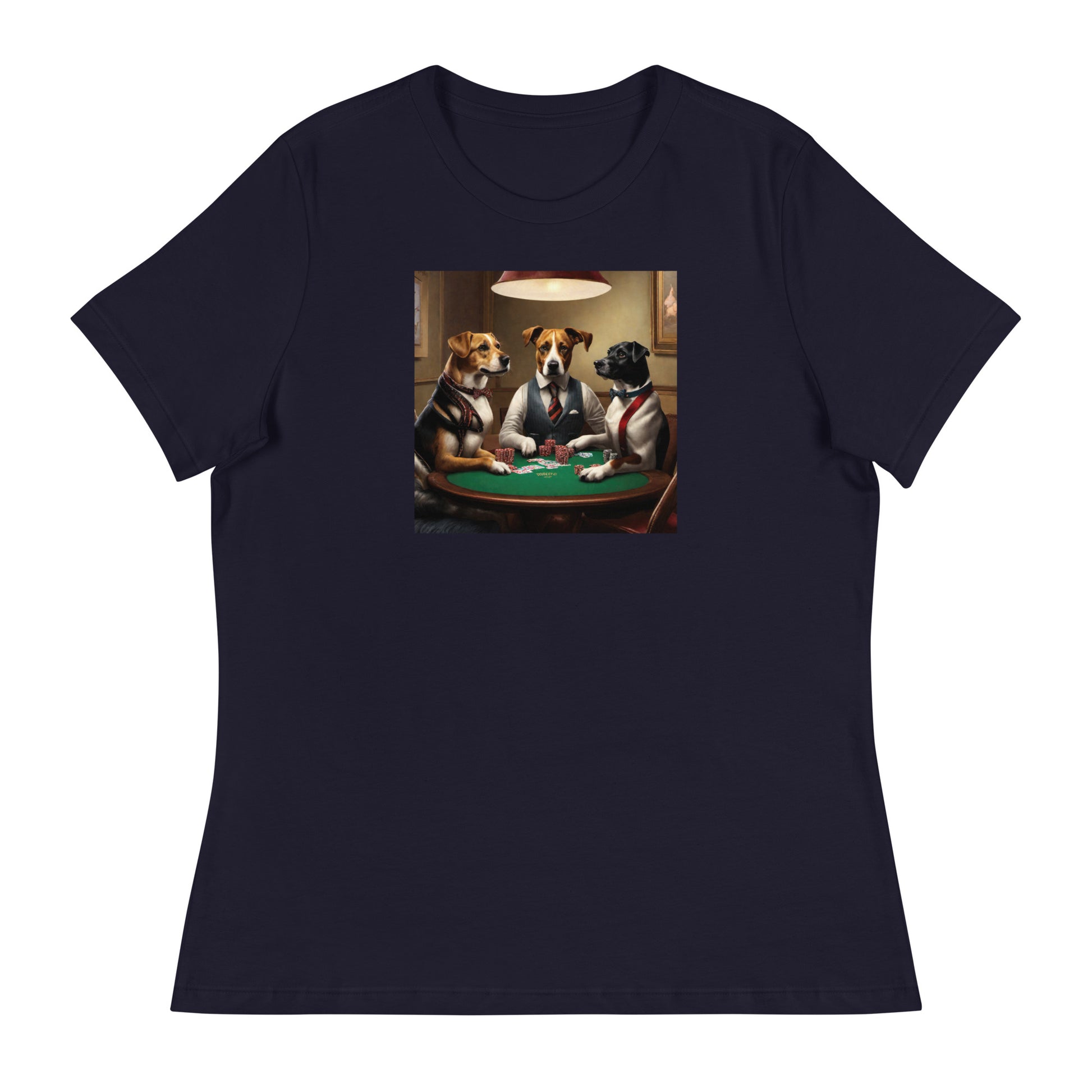 Pooches Playing Poker Women's Funny T-Shirt Navy