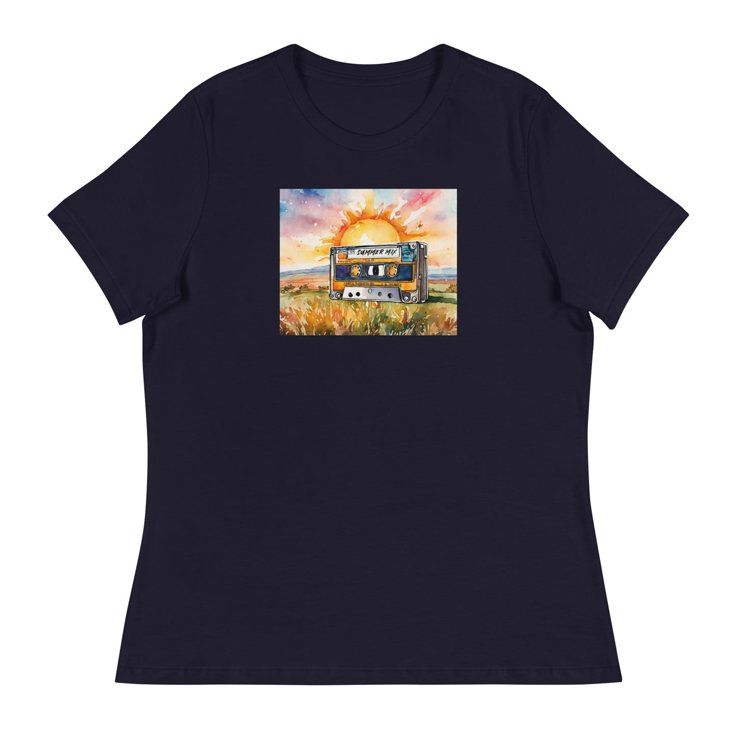 1980s Mix Tape Women's Nostalgic T-Shirt Navy