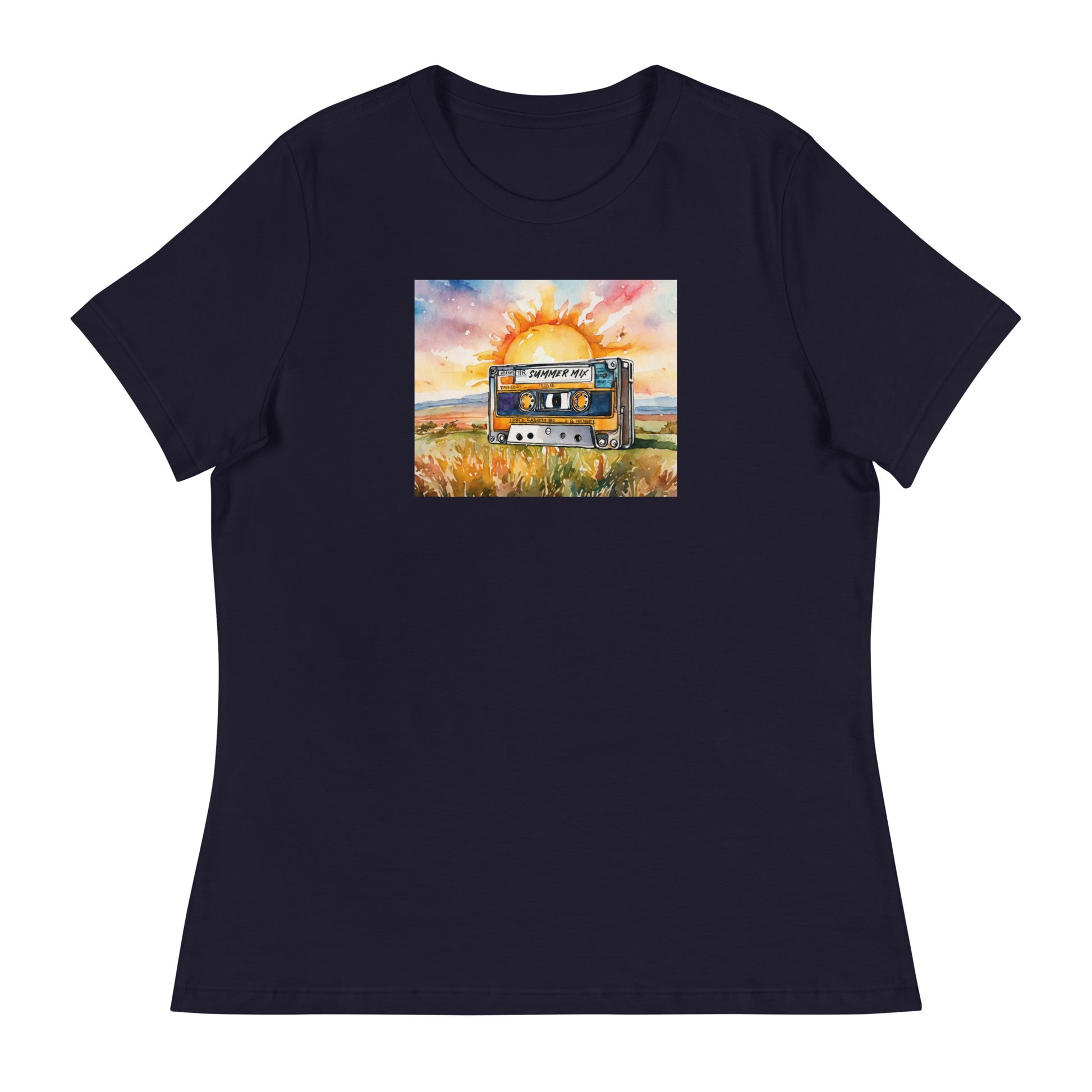 1980s Mix Tape Women's Nostalgic T-Shirt Navy