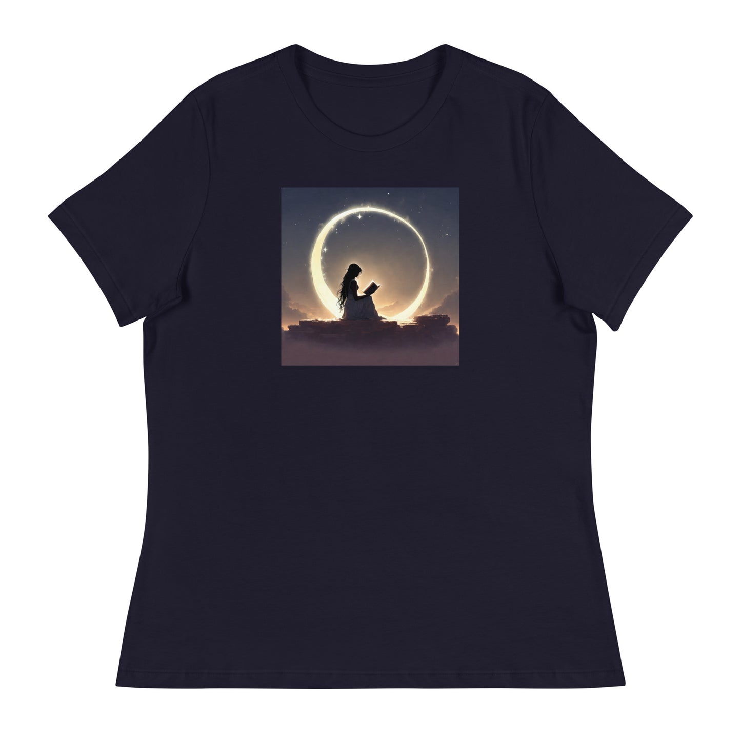 Reading at Twilight Women's Book Lover T-Shirt Navy