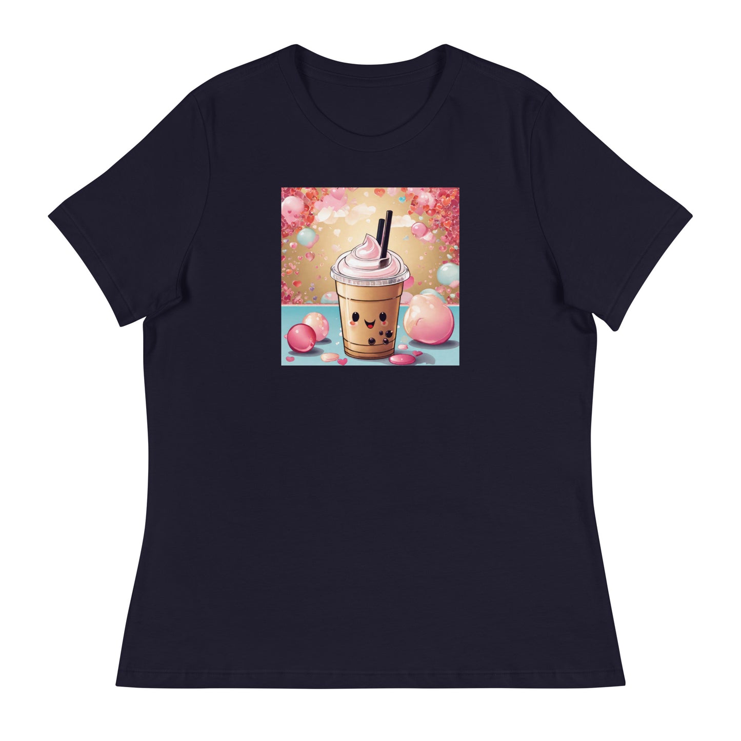 Cute Bubble Milk Tea Women's Boba T-Shirt Navy