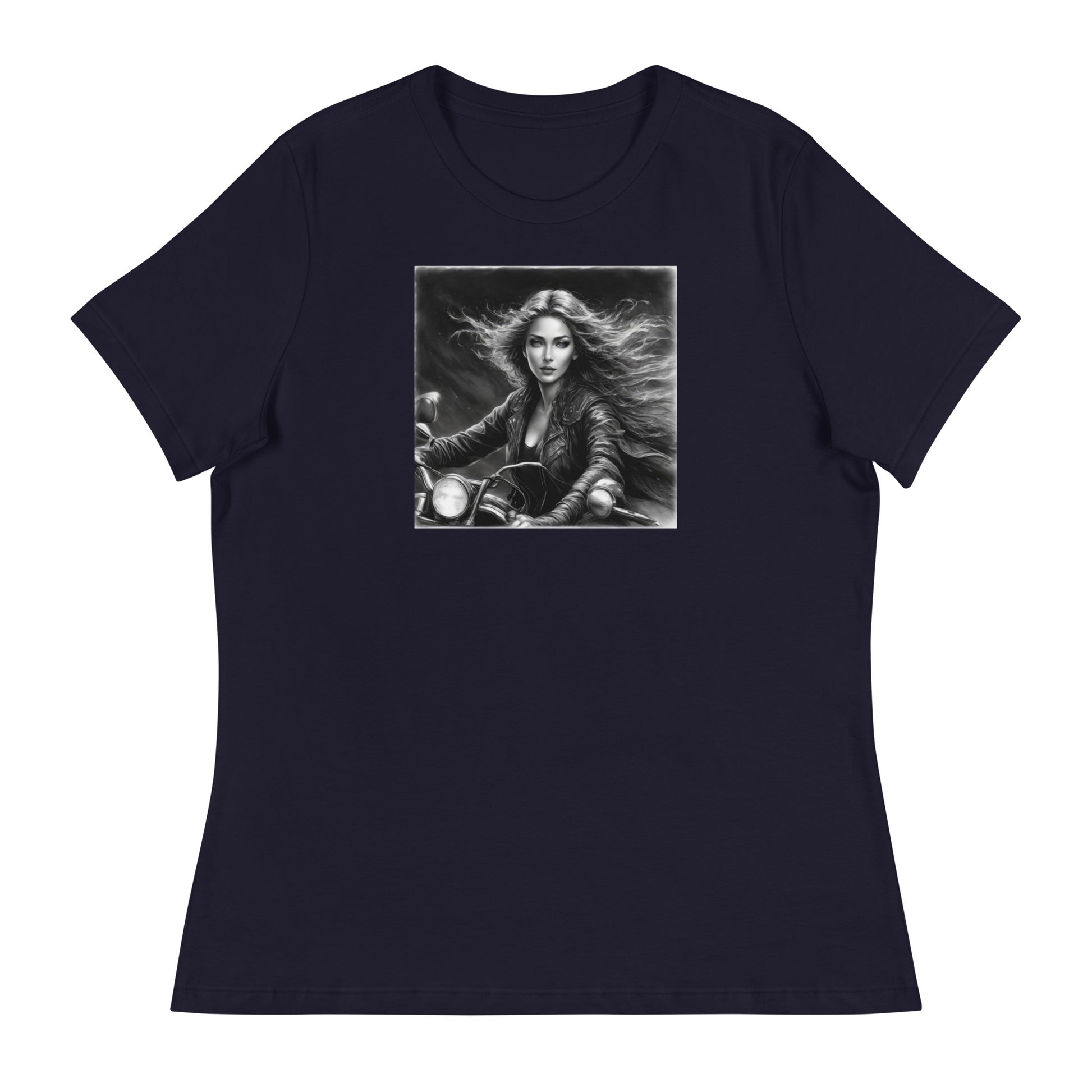 Woman Riding Motorcycle T-Shirt Navy