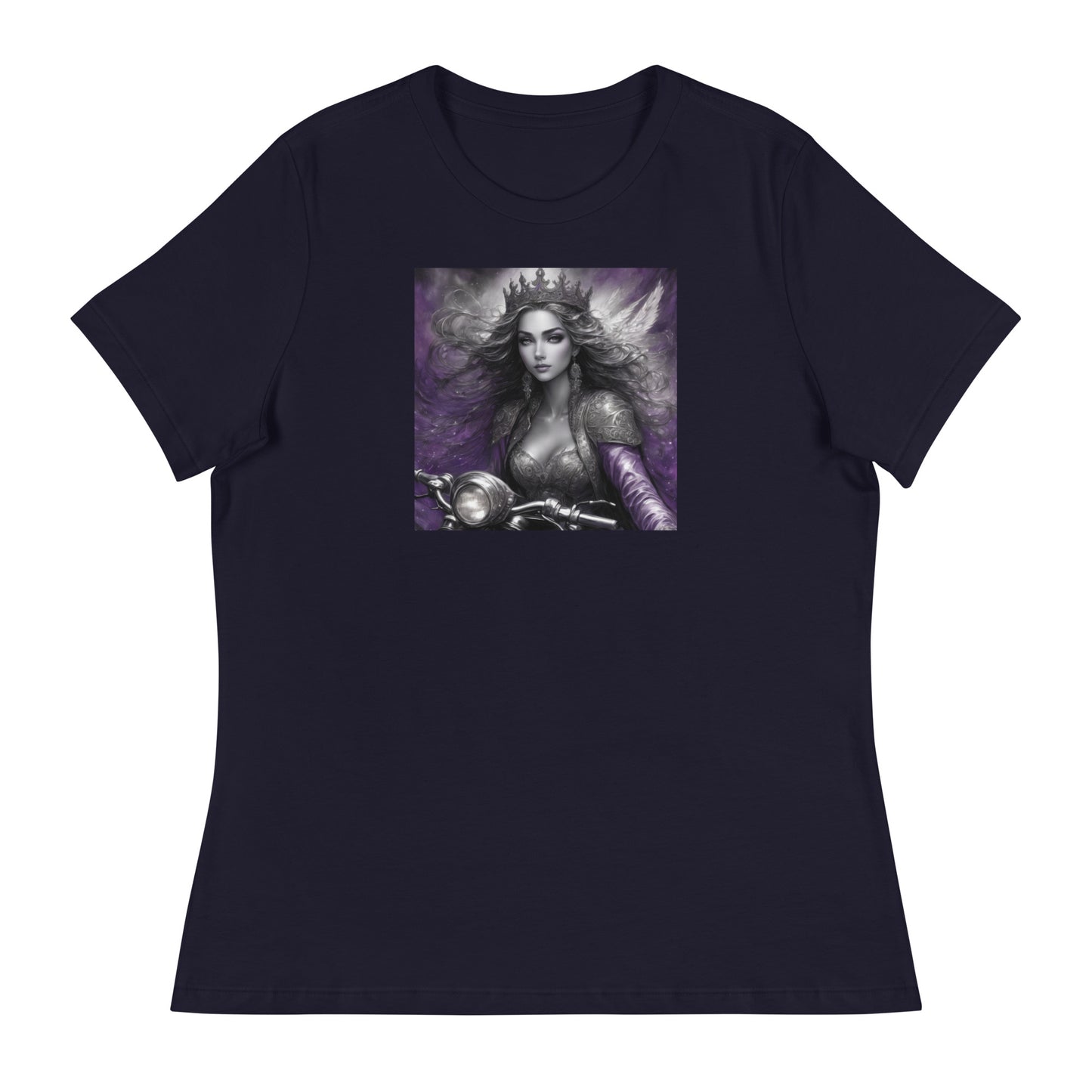 Princess Woman Riding a Motorcycle T-Shirt Navy