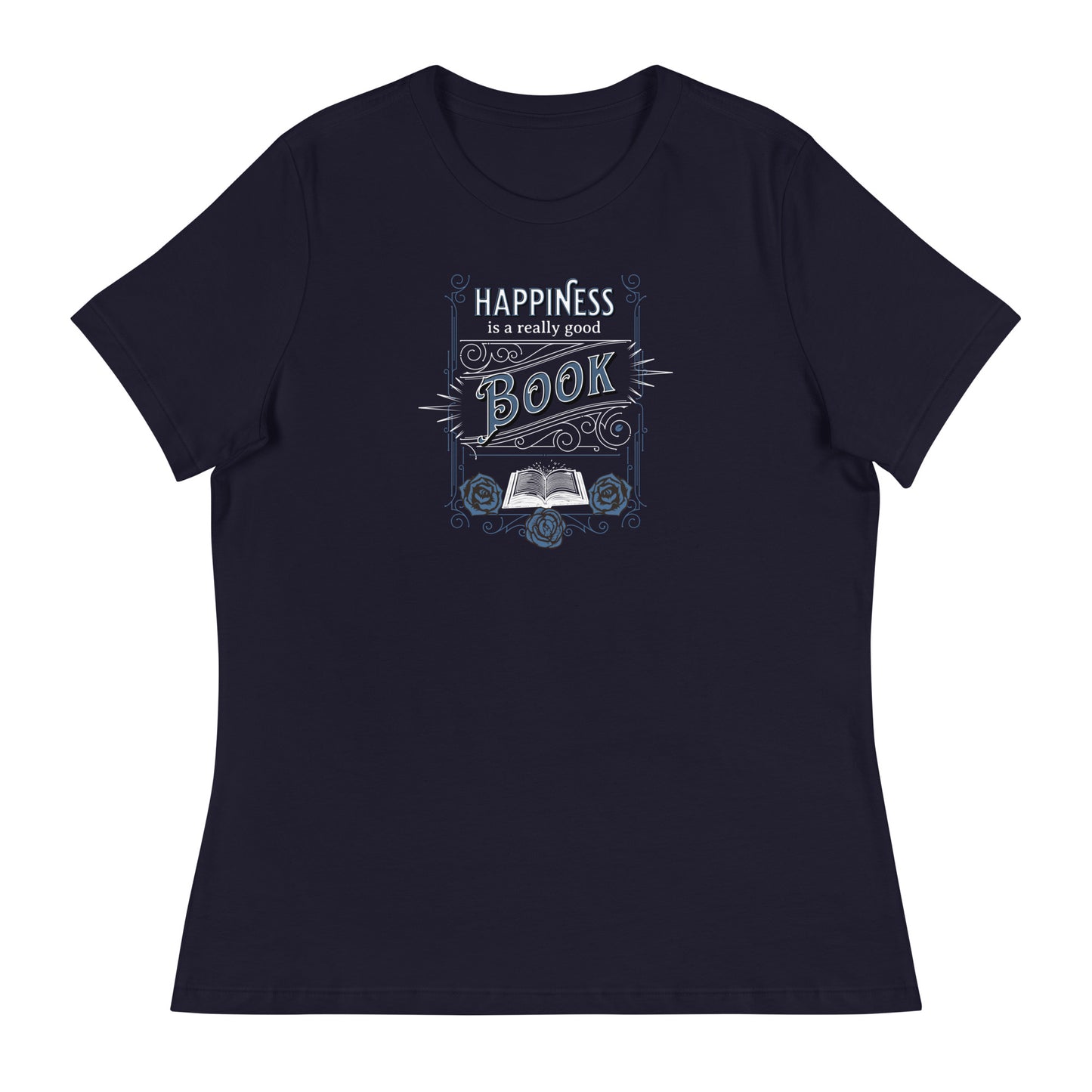 Happiness is a Really Good Book Women's Reader T-Shirt Navy