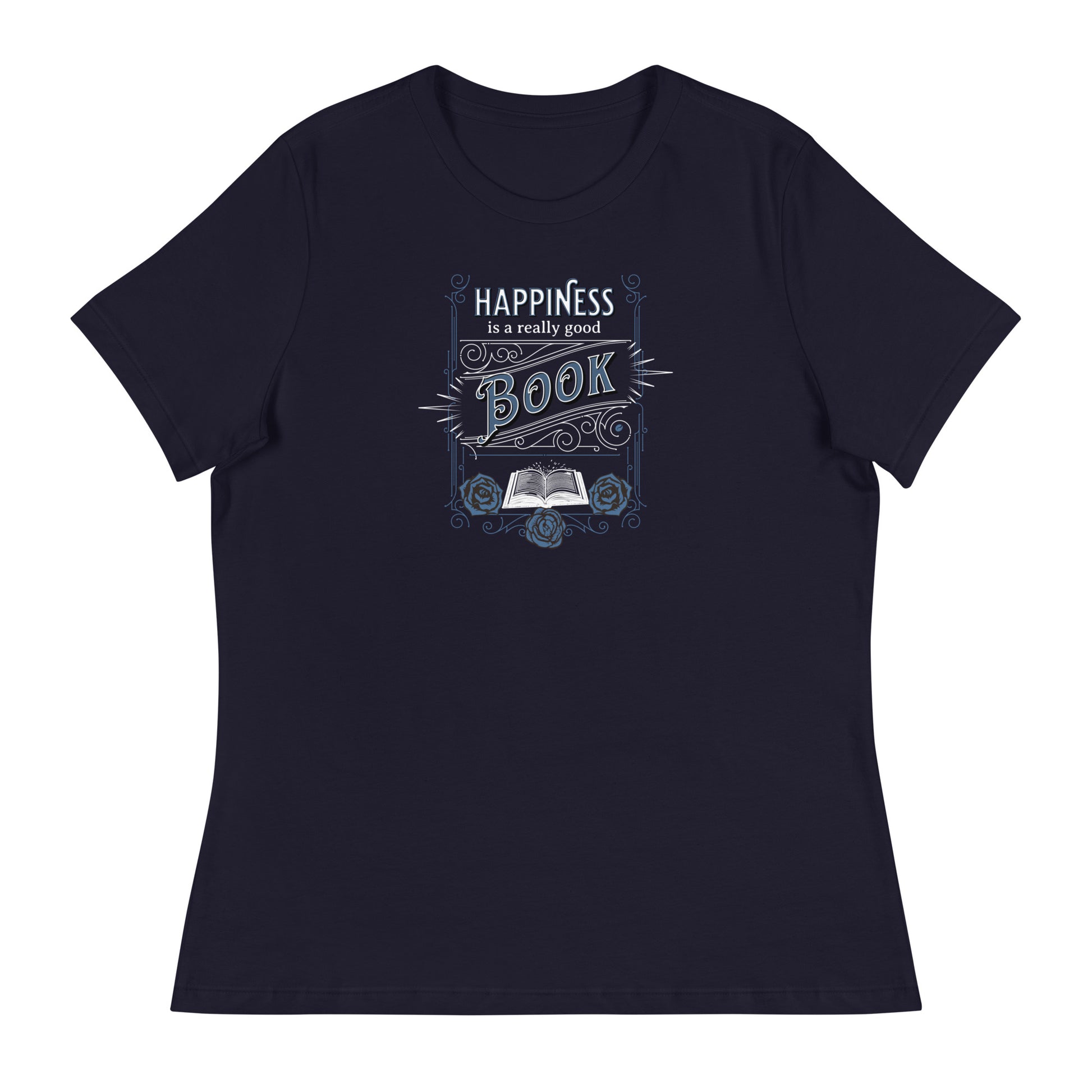 Happiness is a Really Good Book Women's Reader T-Shirt Navy