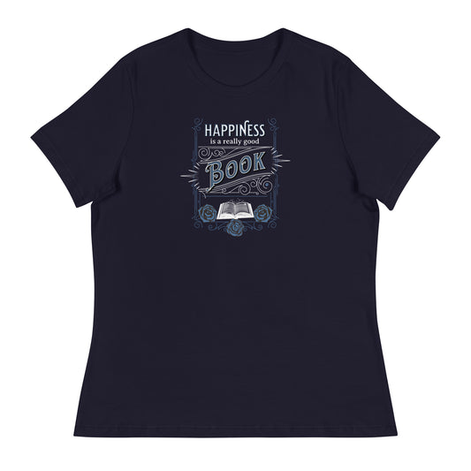 Happiness is a Really Good Book Women's Reader T-Shirt Navy