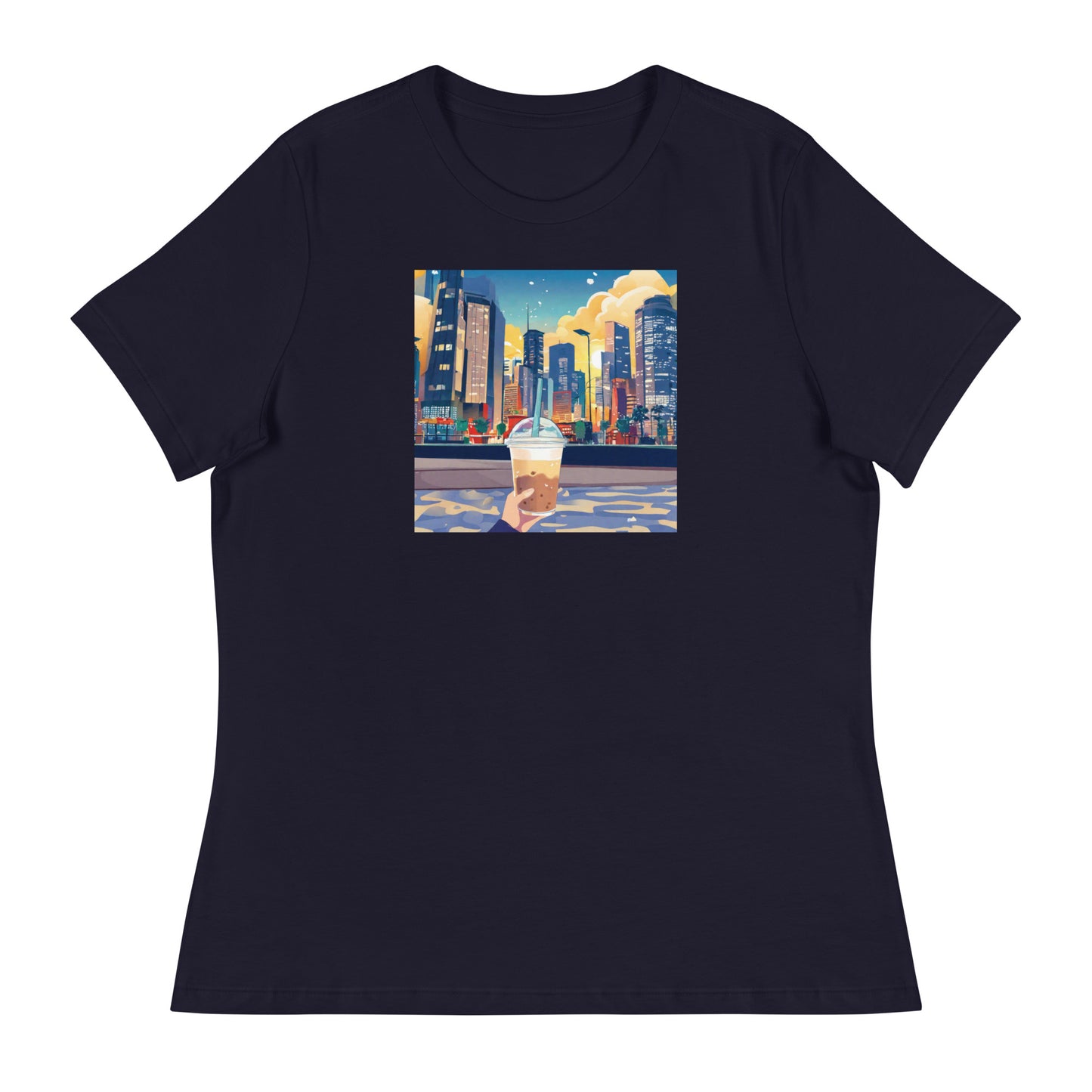 Women's Hand Holding Up Bubble Milk Tea Boba T-Shirt Navy