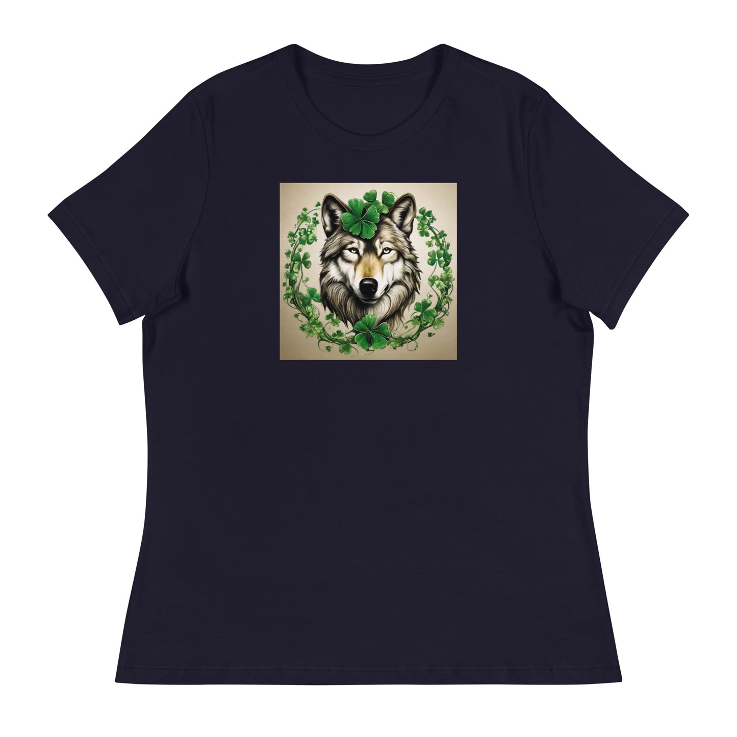 Wolf & Shamrocks Women's St Patrick's Day T-Shirt Navy