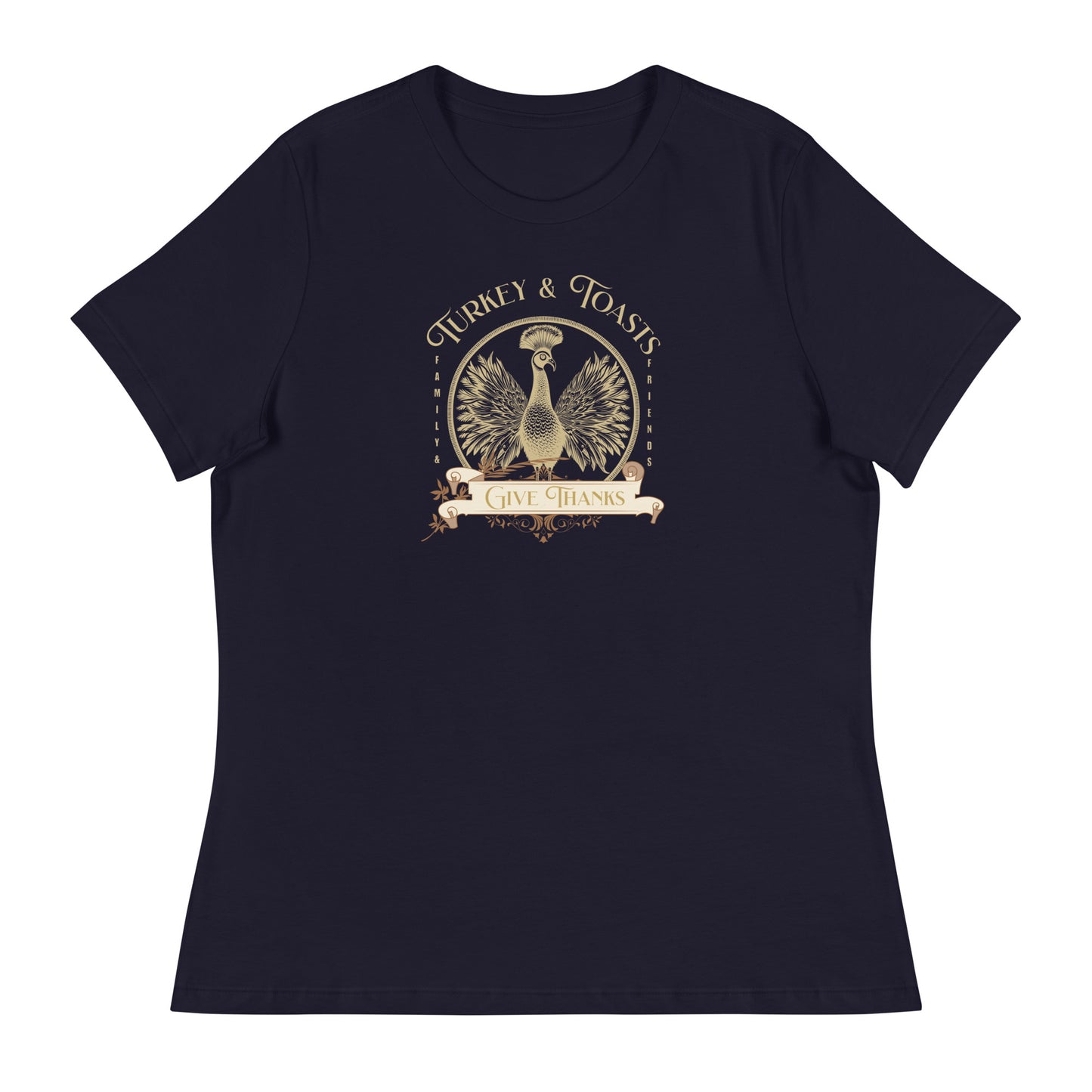 Turkey & Toasts Give Thanks Women's T-Shirt Navy