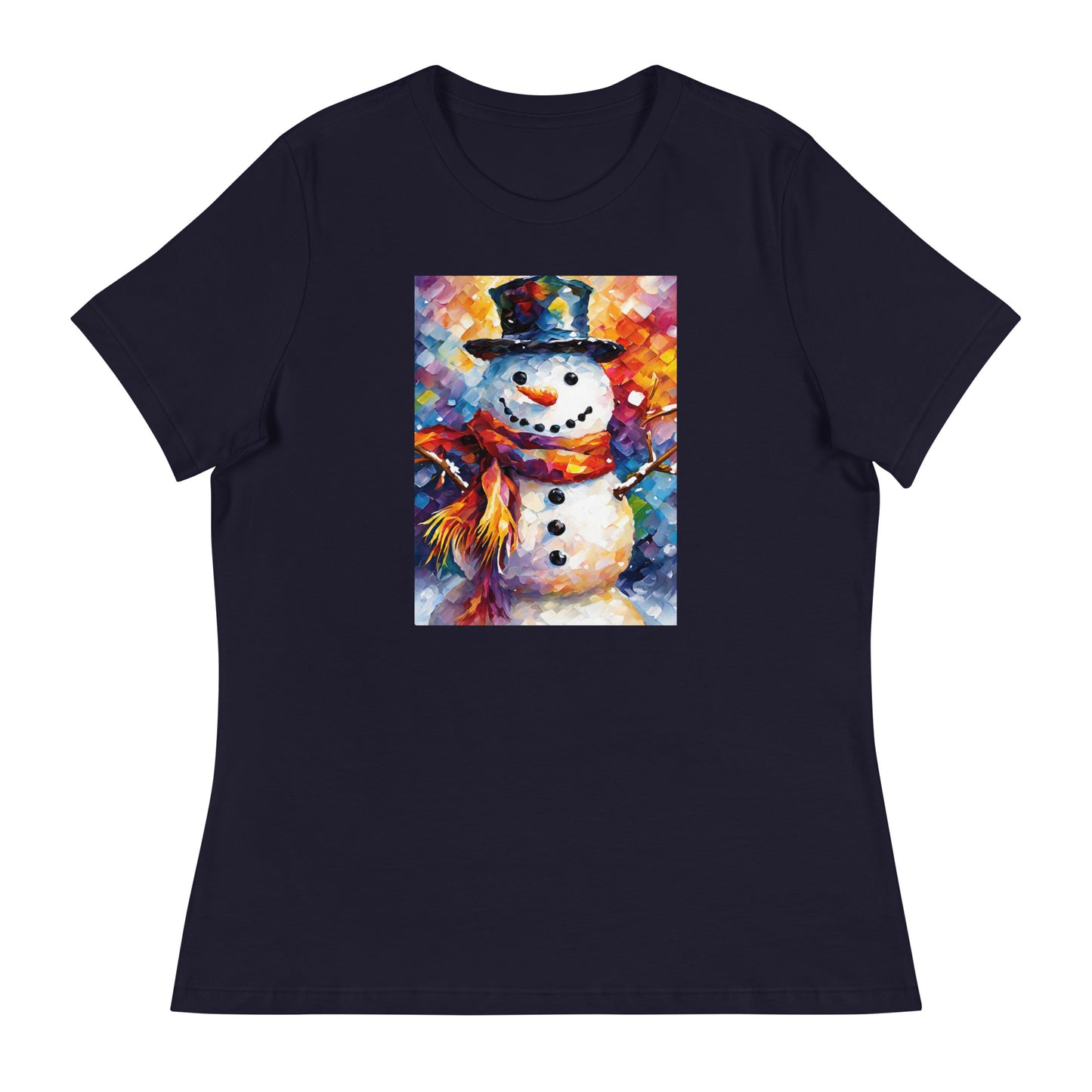 Happy Snowman Women's Christmas T-Shirt Navy