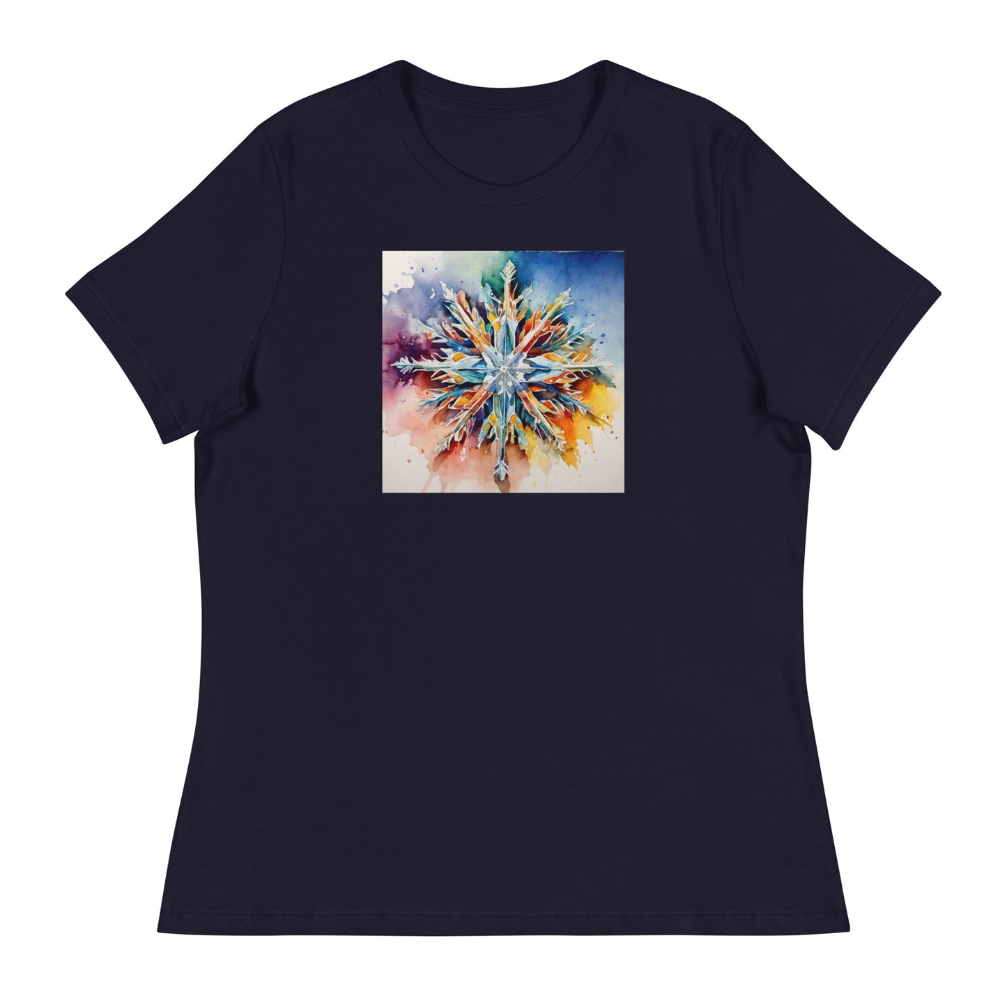 Colorful Snowflake Women's Christmas T-Shirt Navy