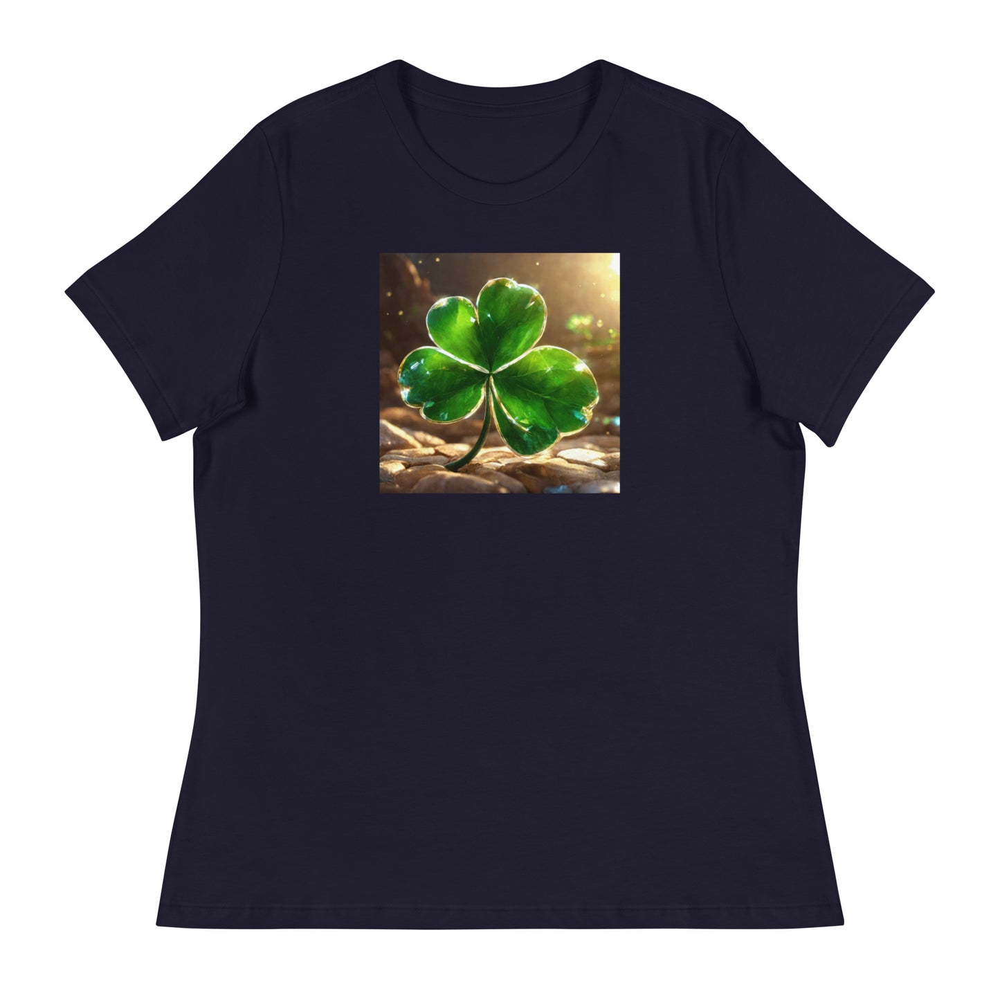 Lucky Four Leaf Clover Women's St Patrick's Day T-Shirt Navy