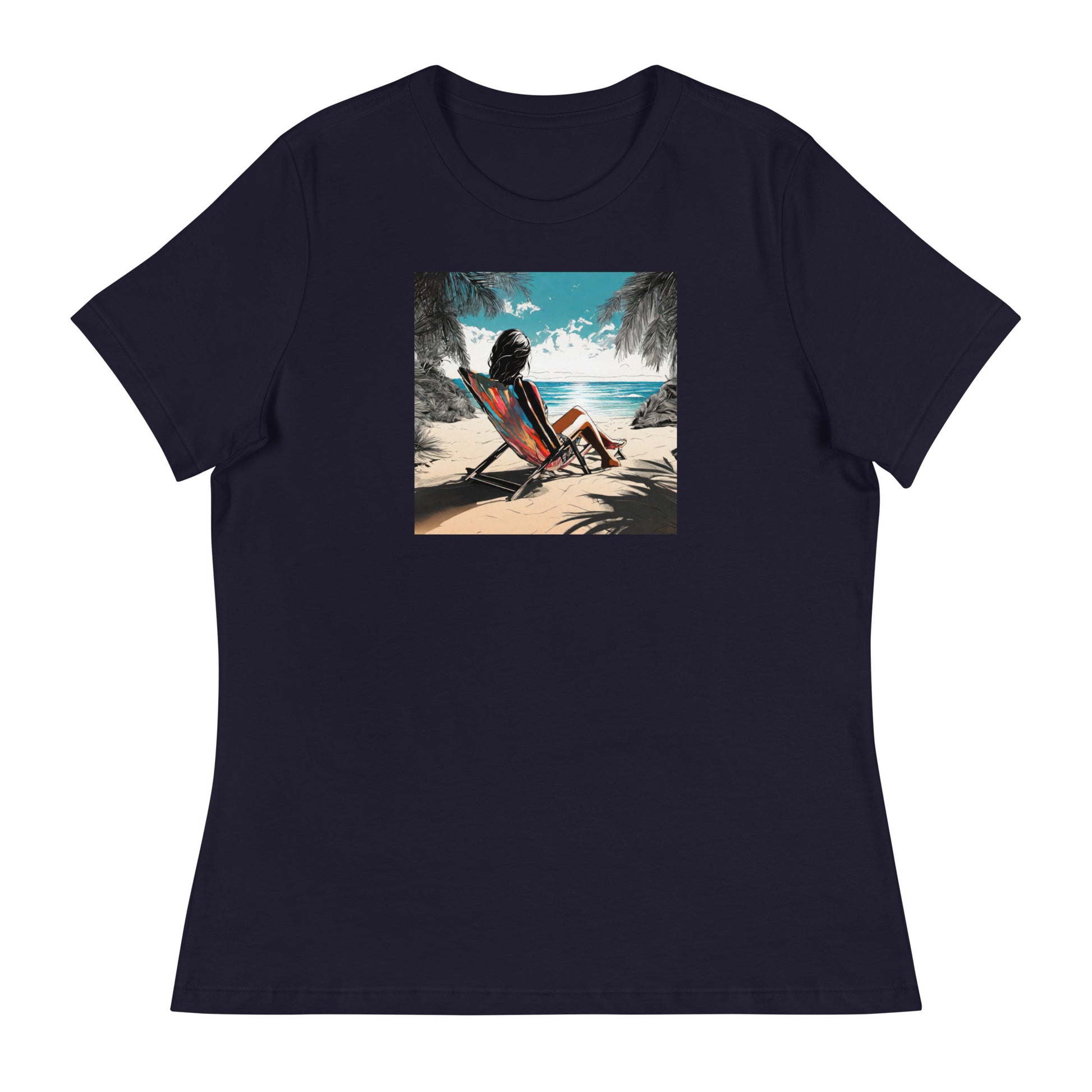 Relaxing on the Beach Women's Summer T-Shirt Navy