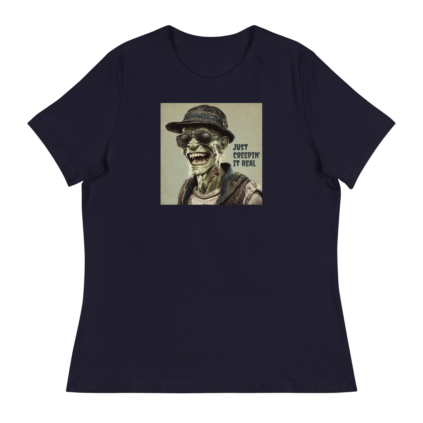 Just Creepin' It Real Women's Zombie T-Shirt for Halloween Navy