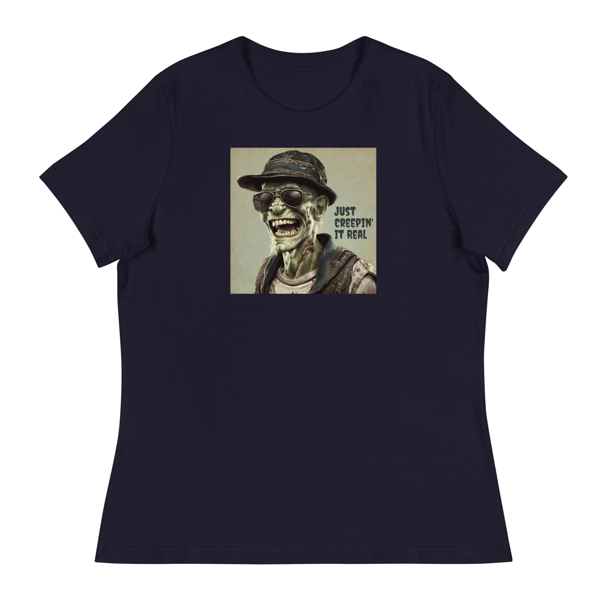 Just Creepin' It Real Women's Zombie T-Shirt for Halloween Navy