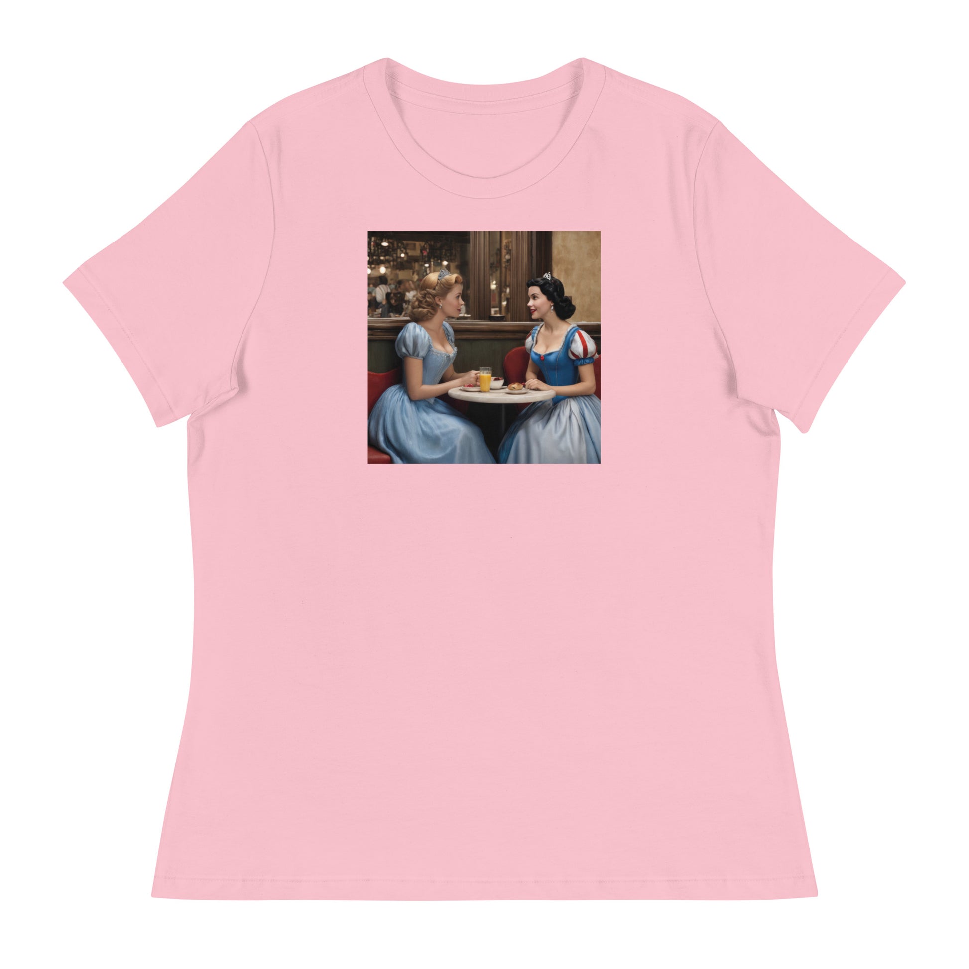 Cinderella and Snow White at a Cafe T-Shirt Pink