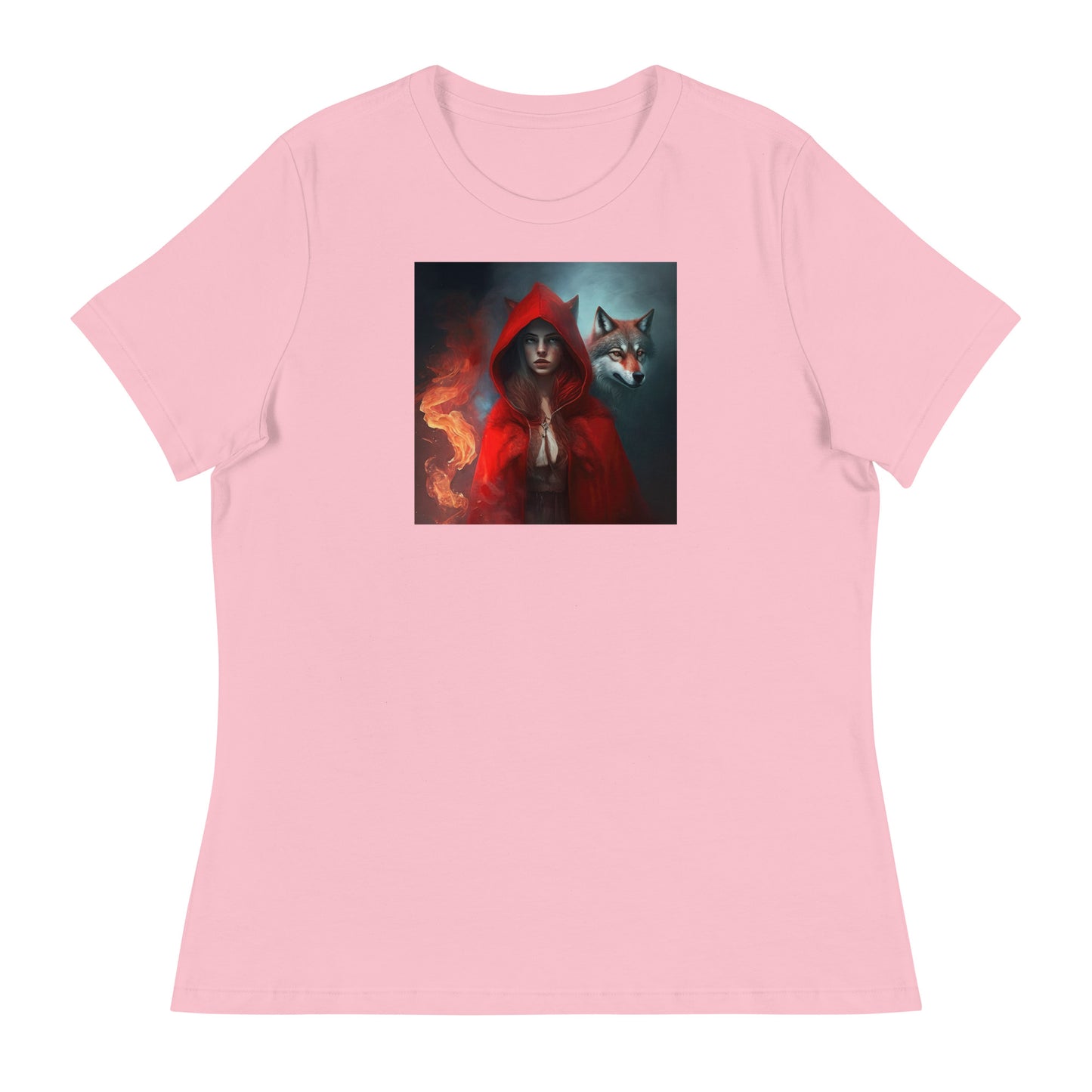 Fiery Red Riding Hood & Wolf Women's T-Shirt Pink