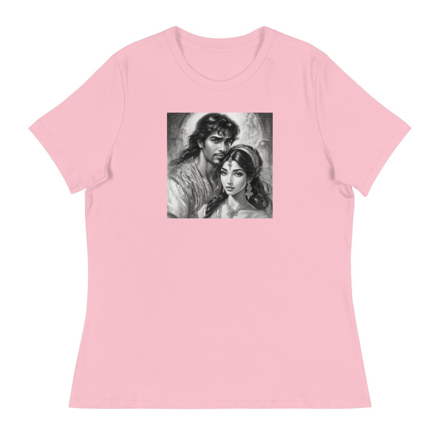 Jasmine & Aladdin Portrait Women's Fairy Tale T-Shirt Pink