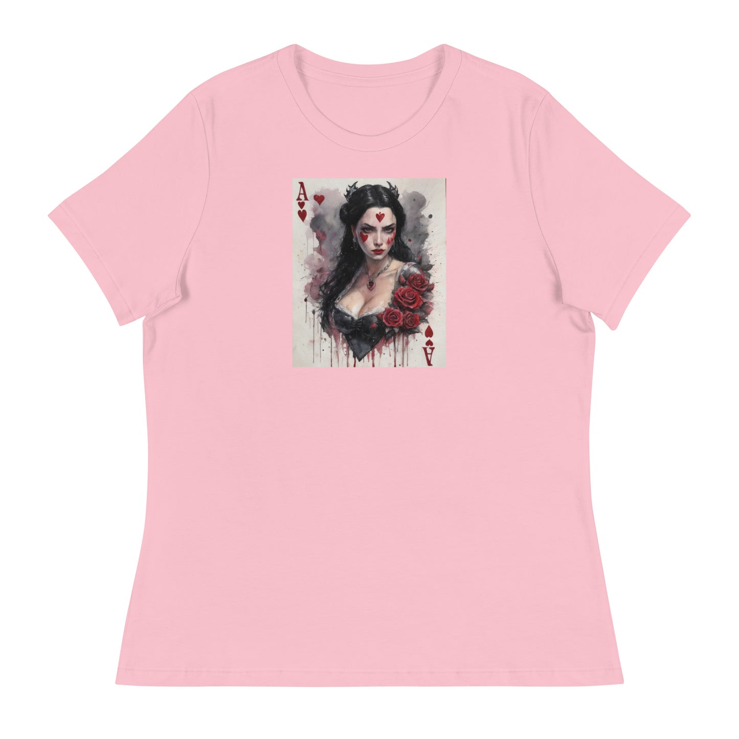 Queen of Hearts Playing Card Women's T-Shirt Pink