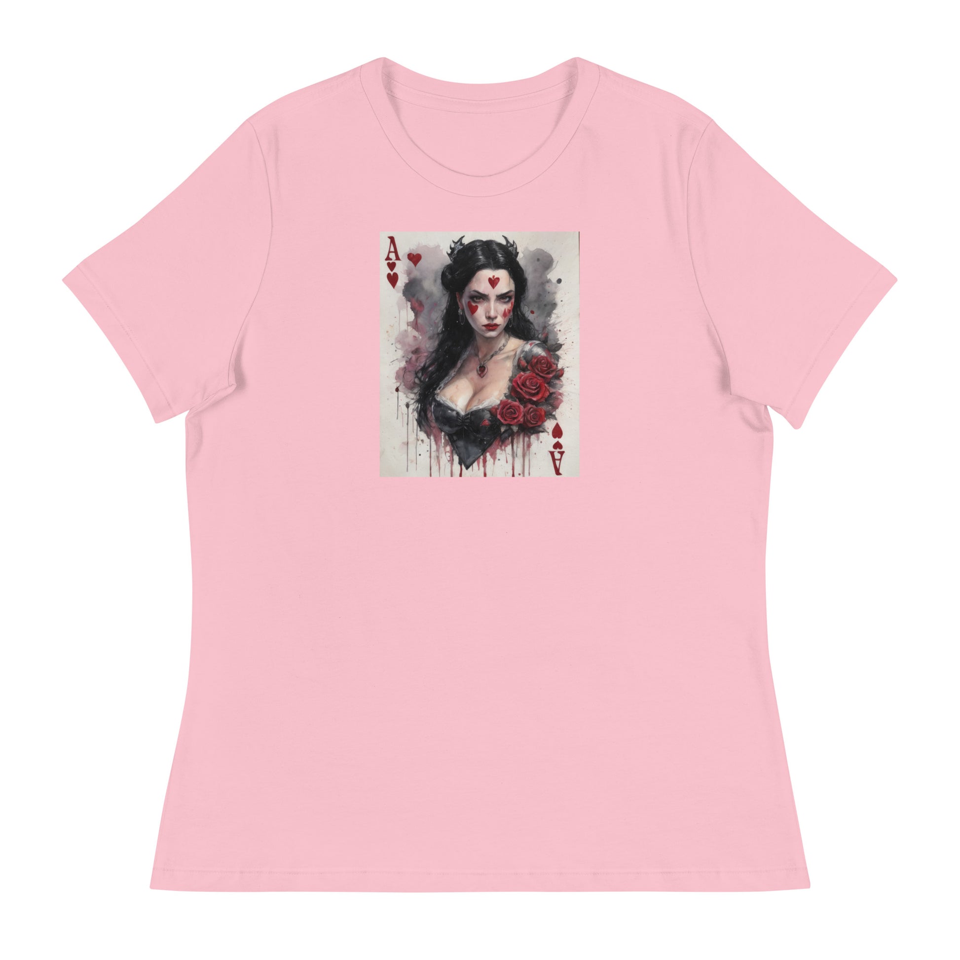 Queen of Hearts Playing Card Women's T-Shirt Pink