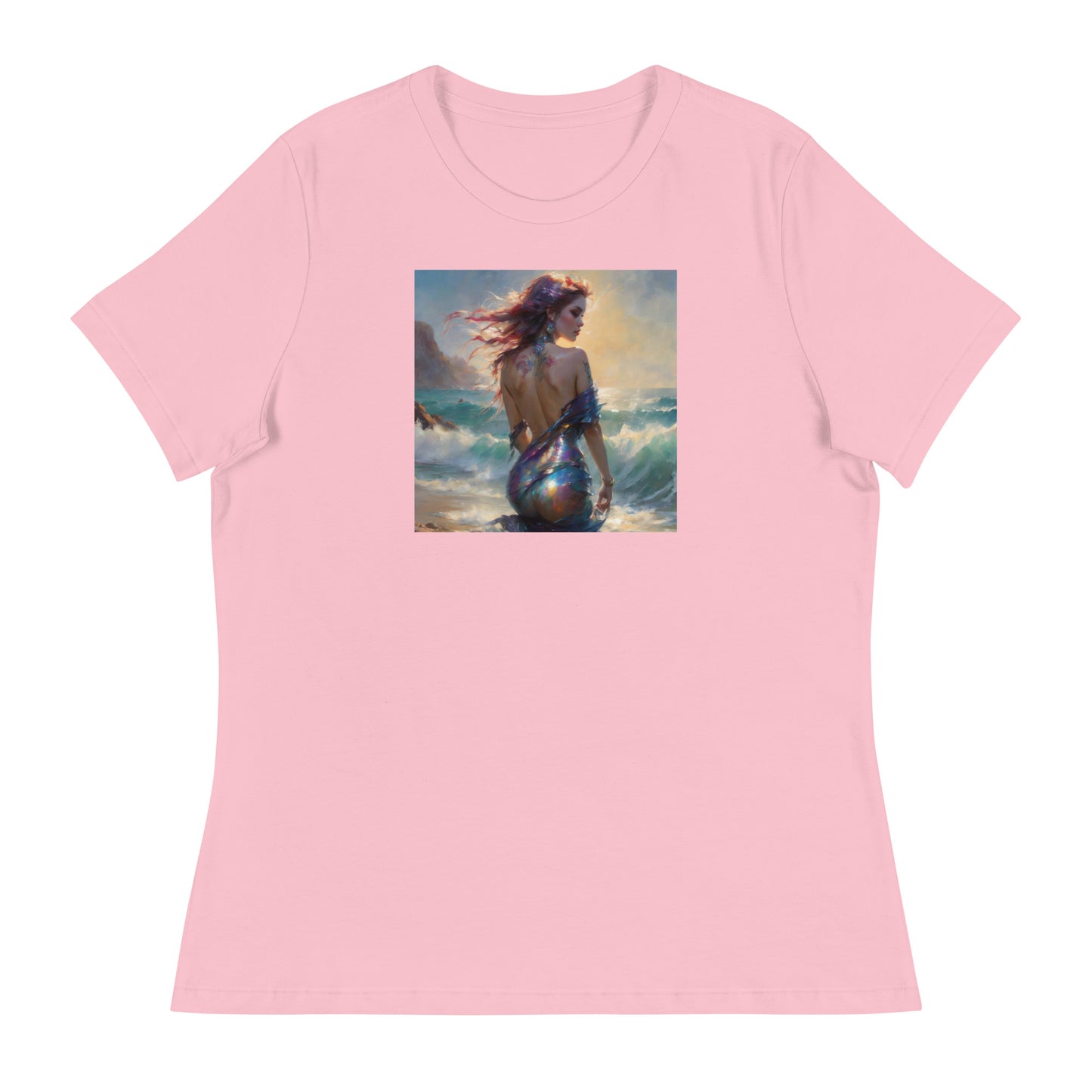 Enchanting Mermaid on Beach Women's Fantasy T-Shirt Pink