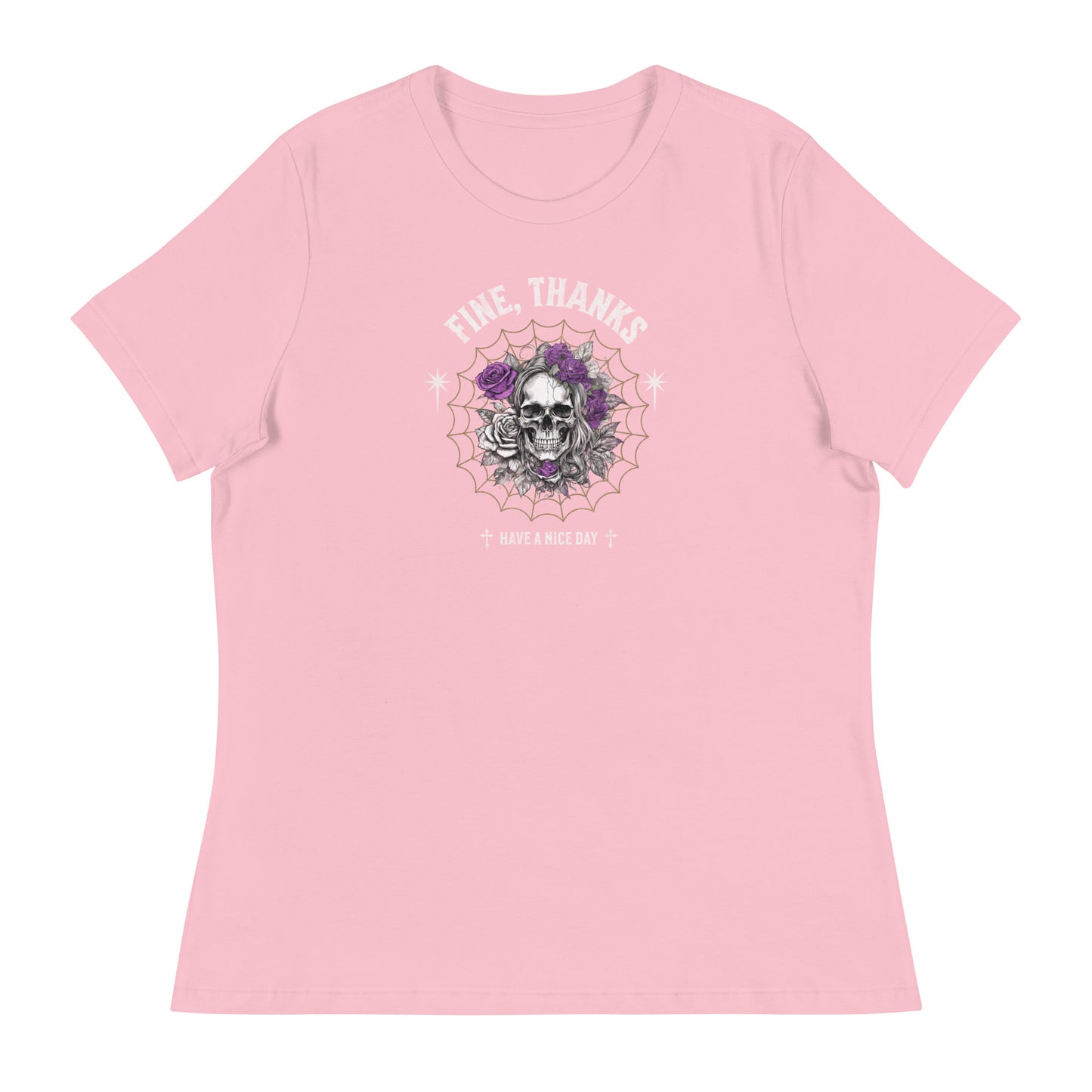 Fine Thanks Skull Women's Funny T-Shirt Pink