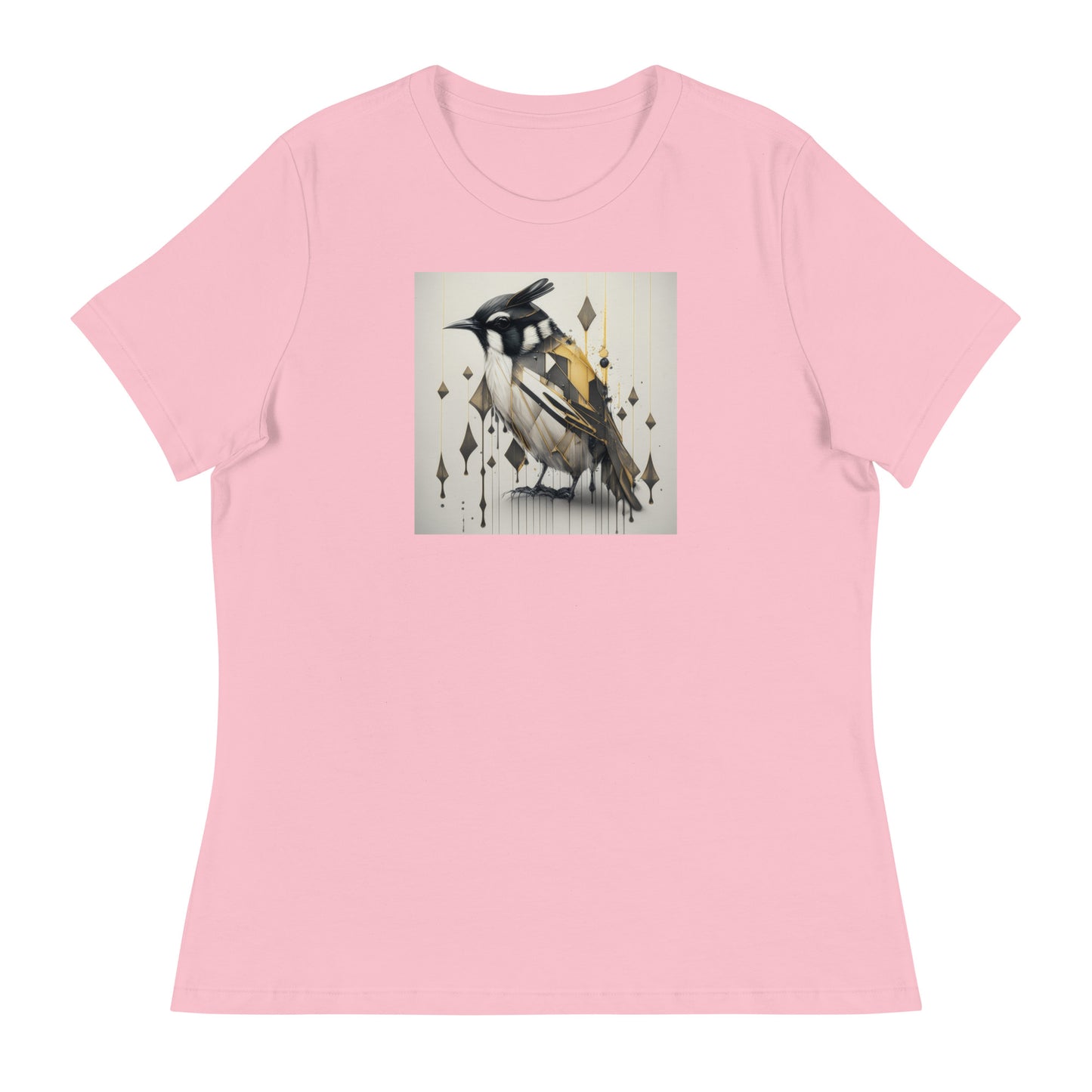 Geometric Chickadee Bird Women's Graphic Tee Pink