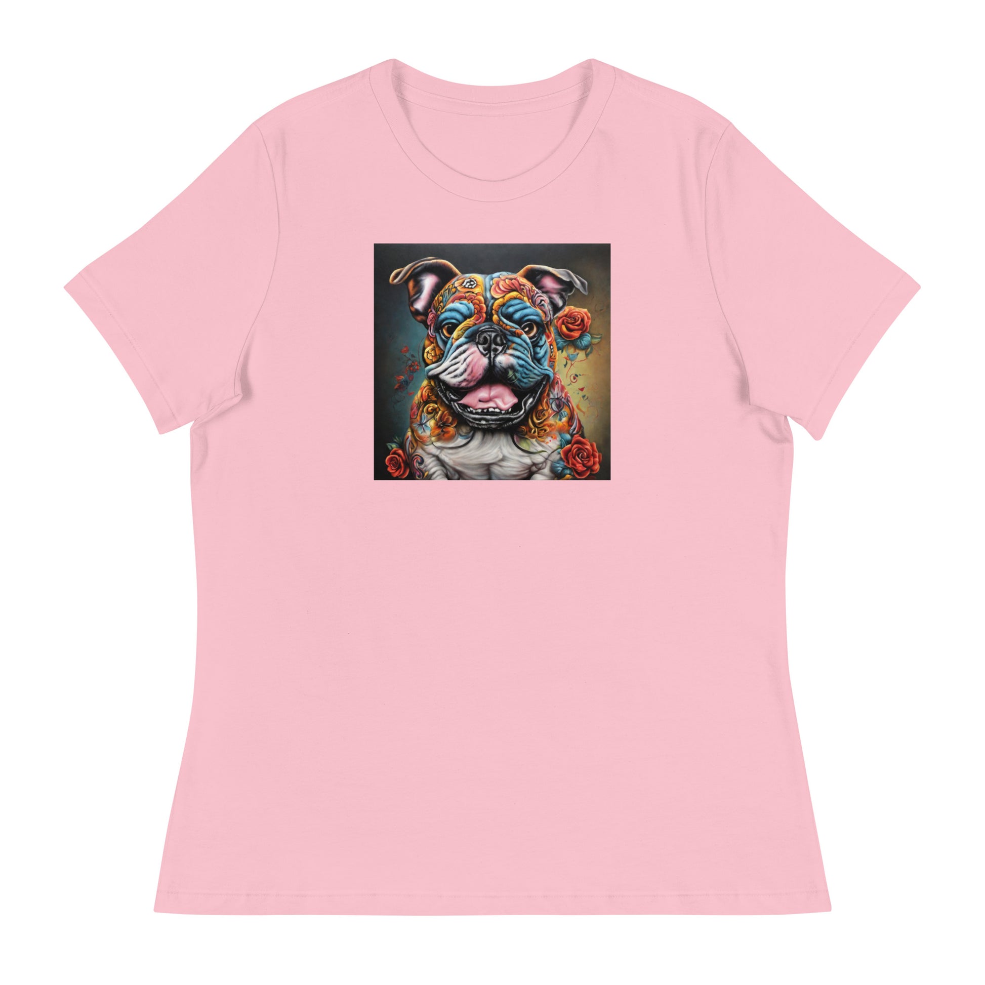 Day of the Dead Bulldog Women's Dog Lover Tee Pink