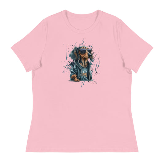 Cool Dachshund in Sunglasses Women's Dog T-Shirt Pink