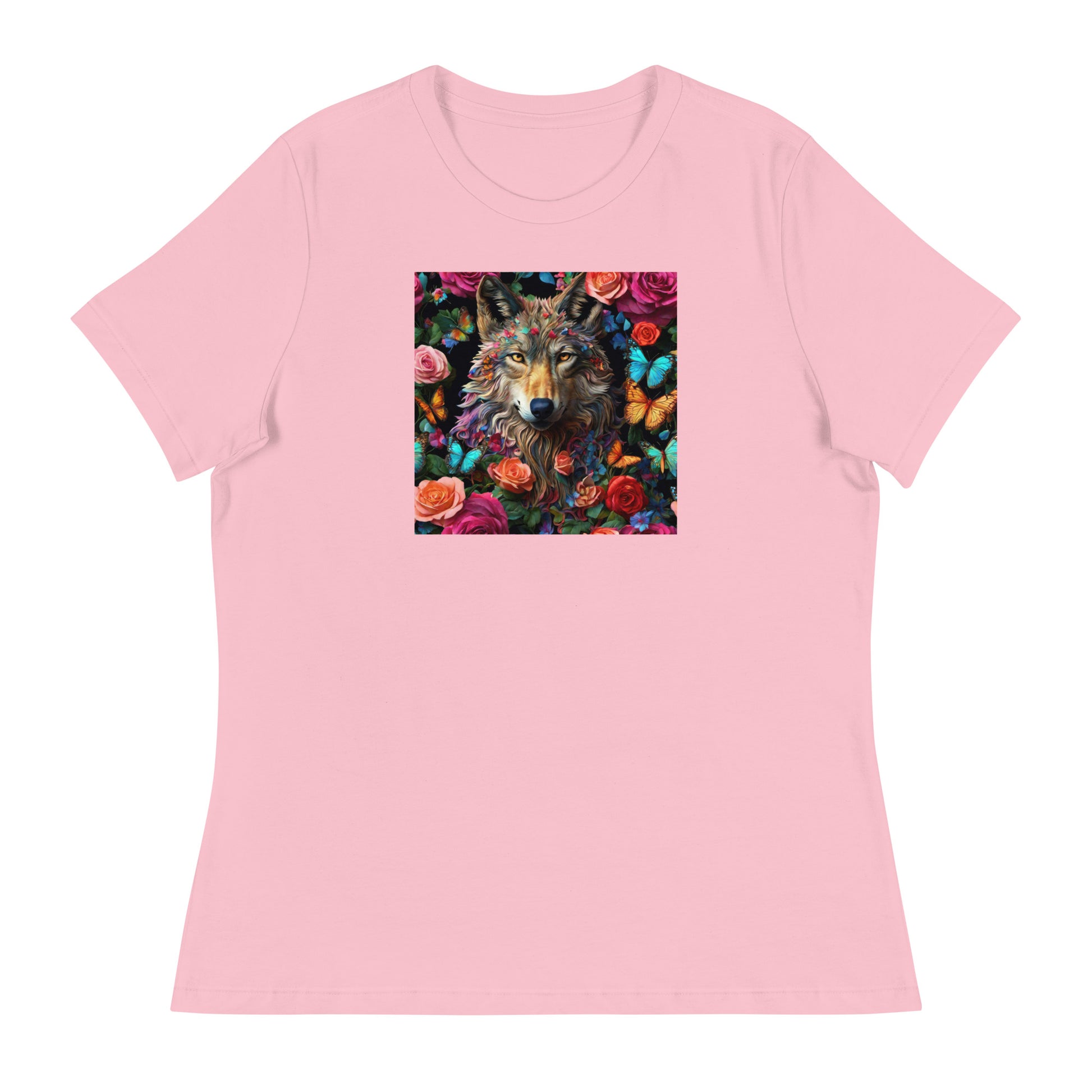 Wolf and Roses Women's Animal Lover T-Shirt Pink