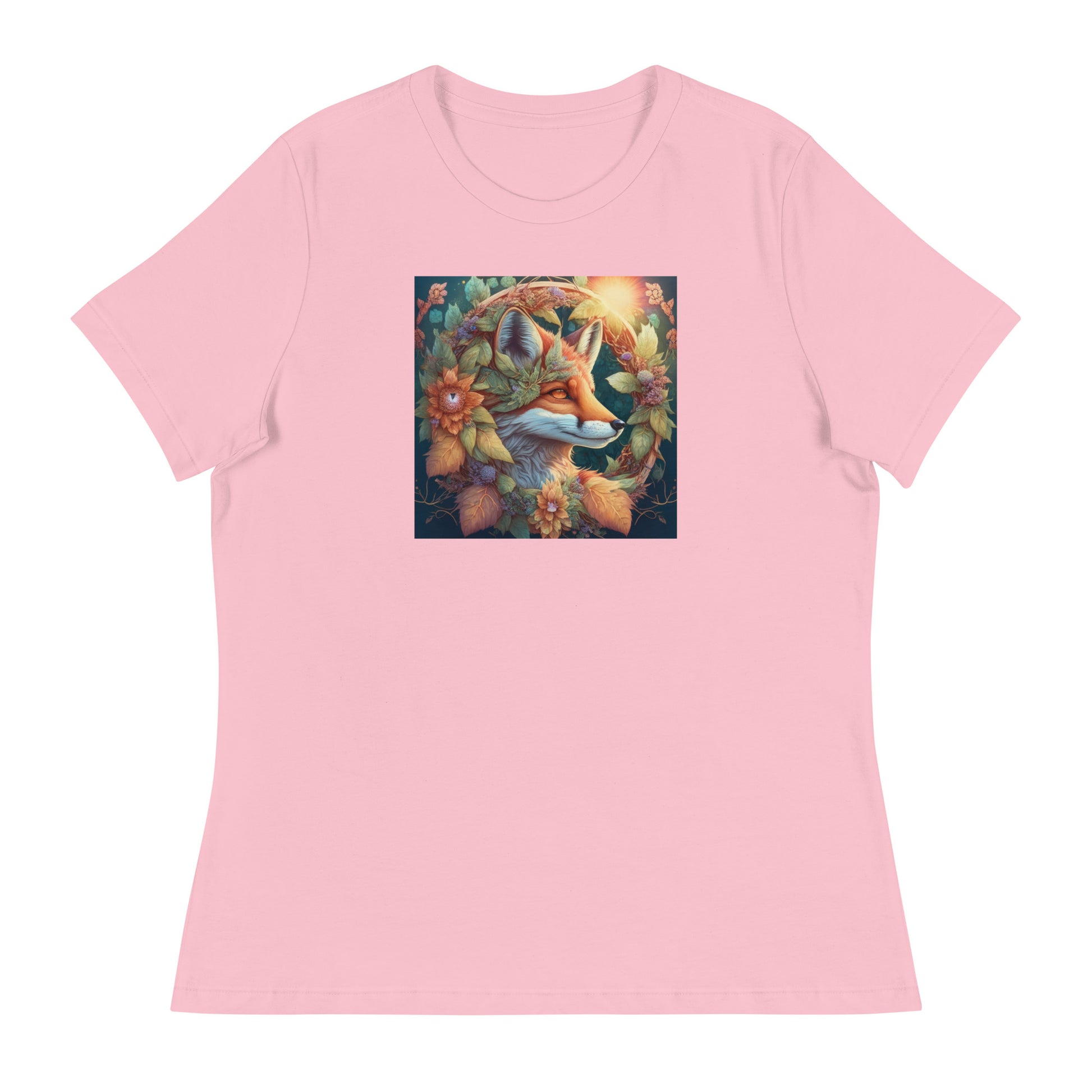 Red Fox Wreath Women's Animal Lover T-Shirt Pink