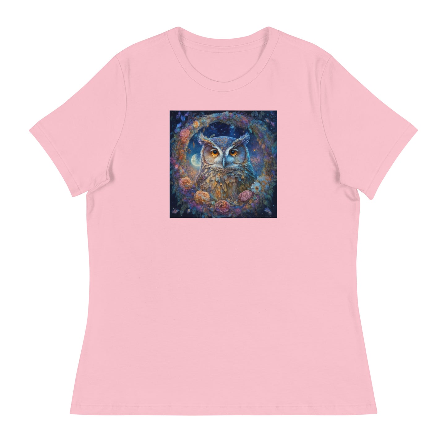 Owl Wreath Women's Animal Lover T-Shirt Pink