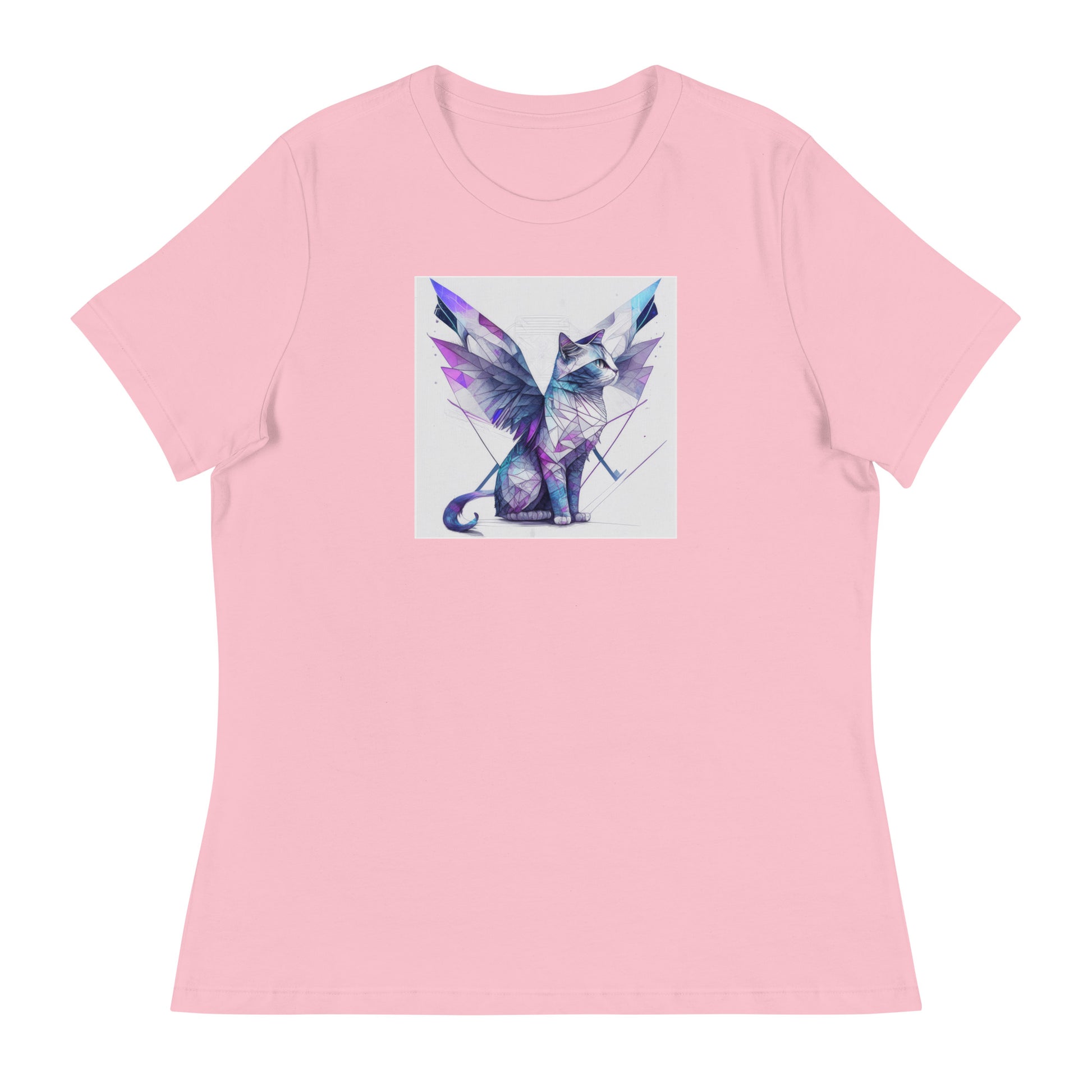 Geometric Cat with Wings Women's Cat Lover T-Shirt Pink