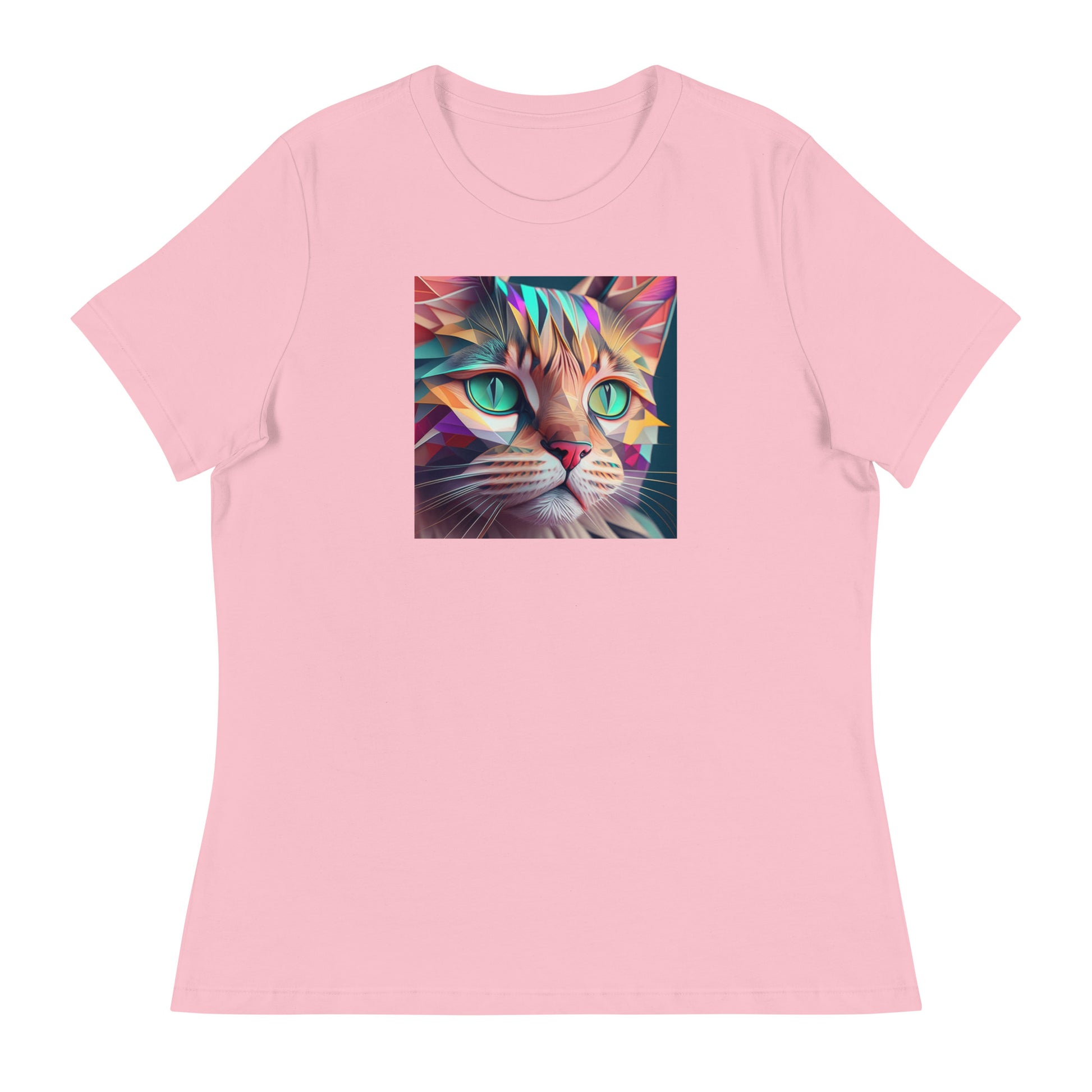 Geometric Cat Women's Cat Lover T-Shirt Pink