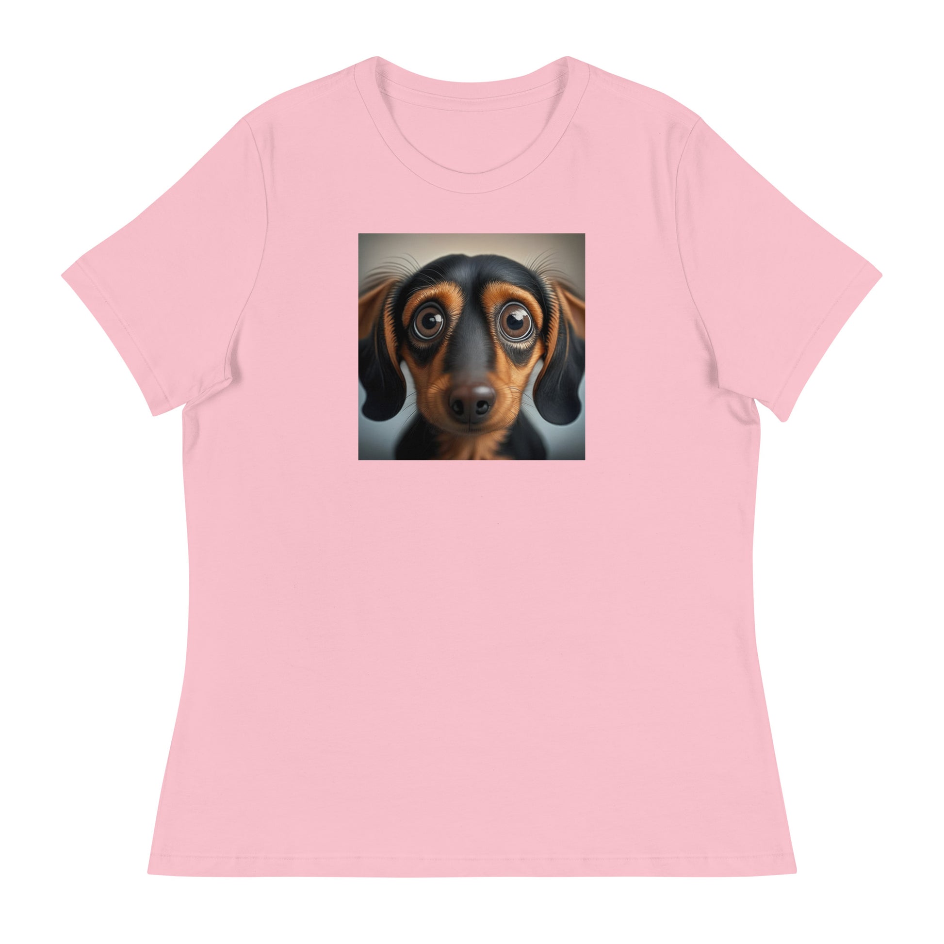 Dachshund with Puppy Dog Eyes Women's Weiner Dog T-Shirt Pink