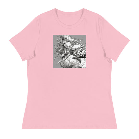 Fearless Swordmaiden Women's Anime T-Shirt Pink