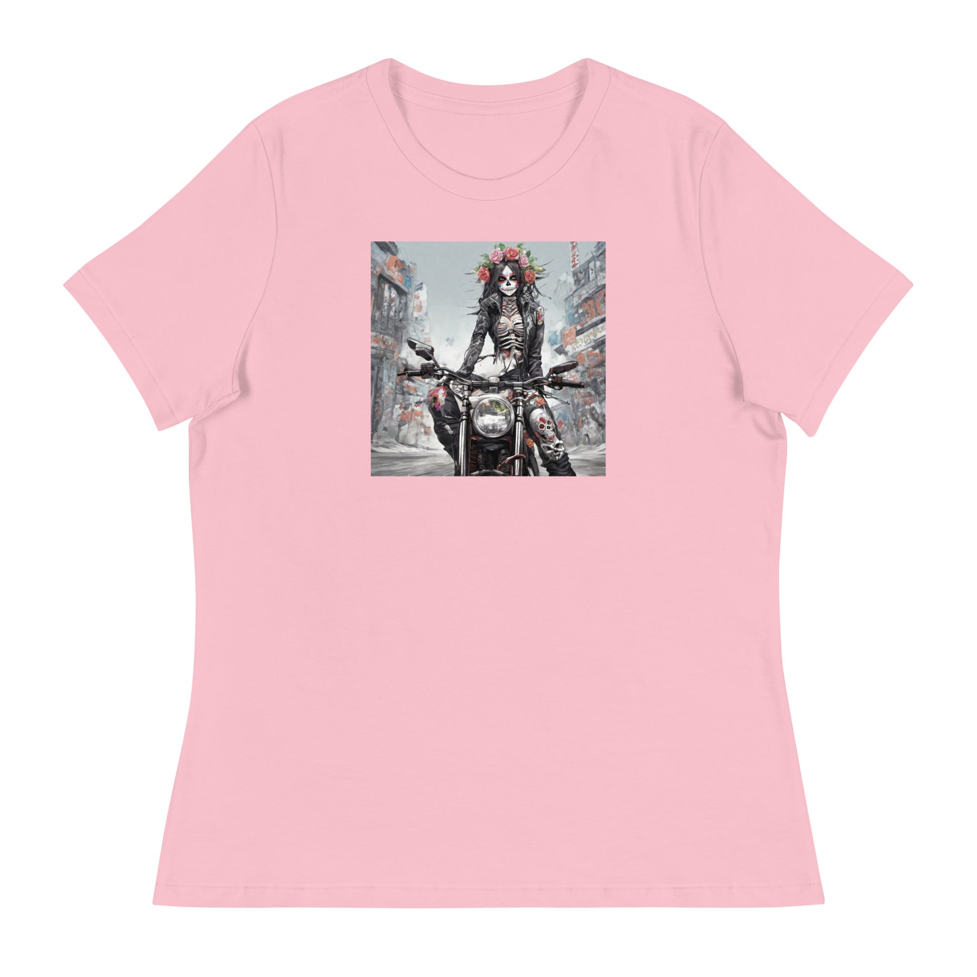 Day of the Dead Biker Women's Anime T-Shirt Pink