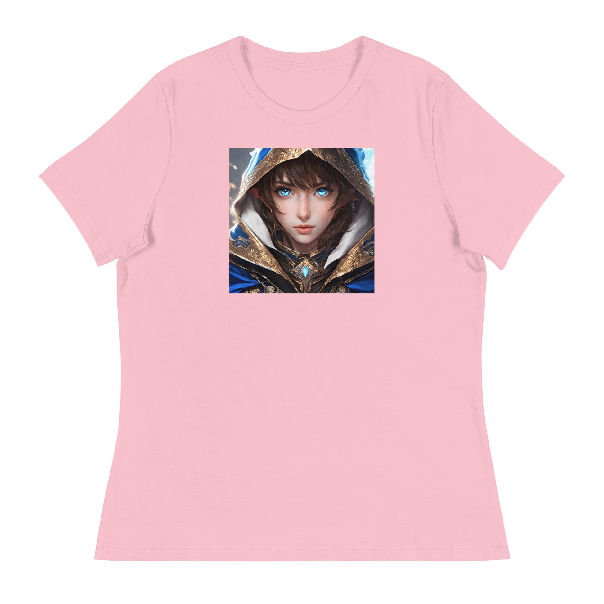 Blue-Eyed Elven Warrior Women's Anime T-Shirt Pink