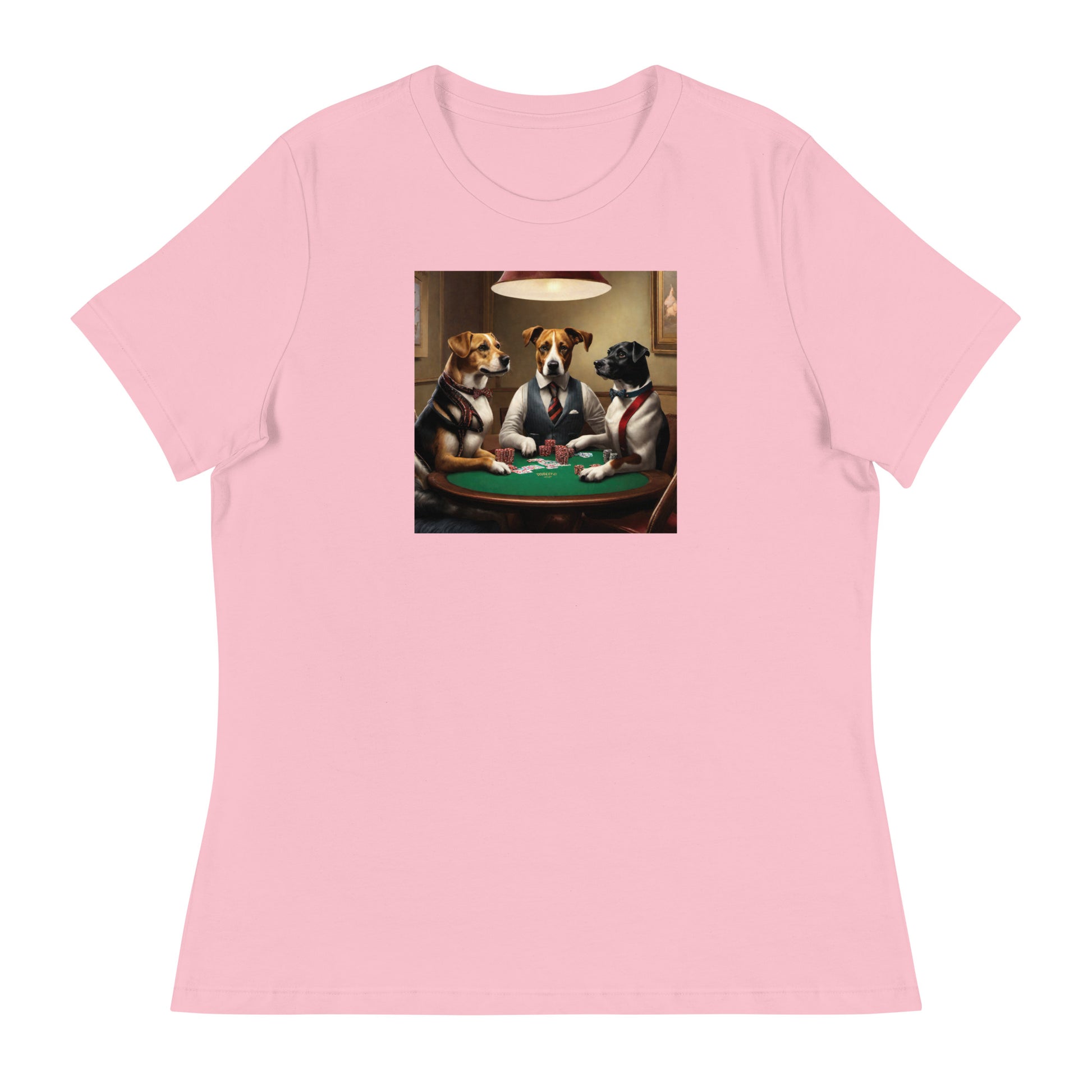 Pooches Playing Poker Women's Funny T-Shirt Pink