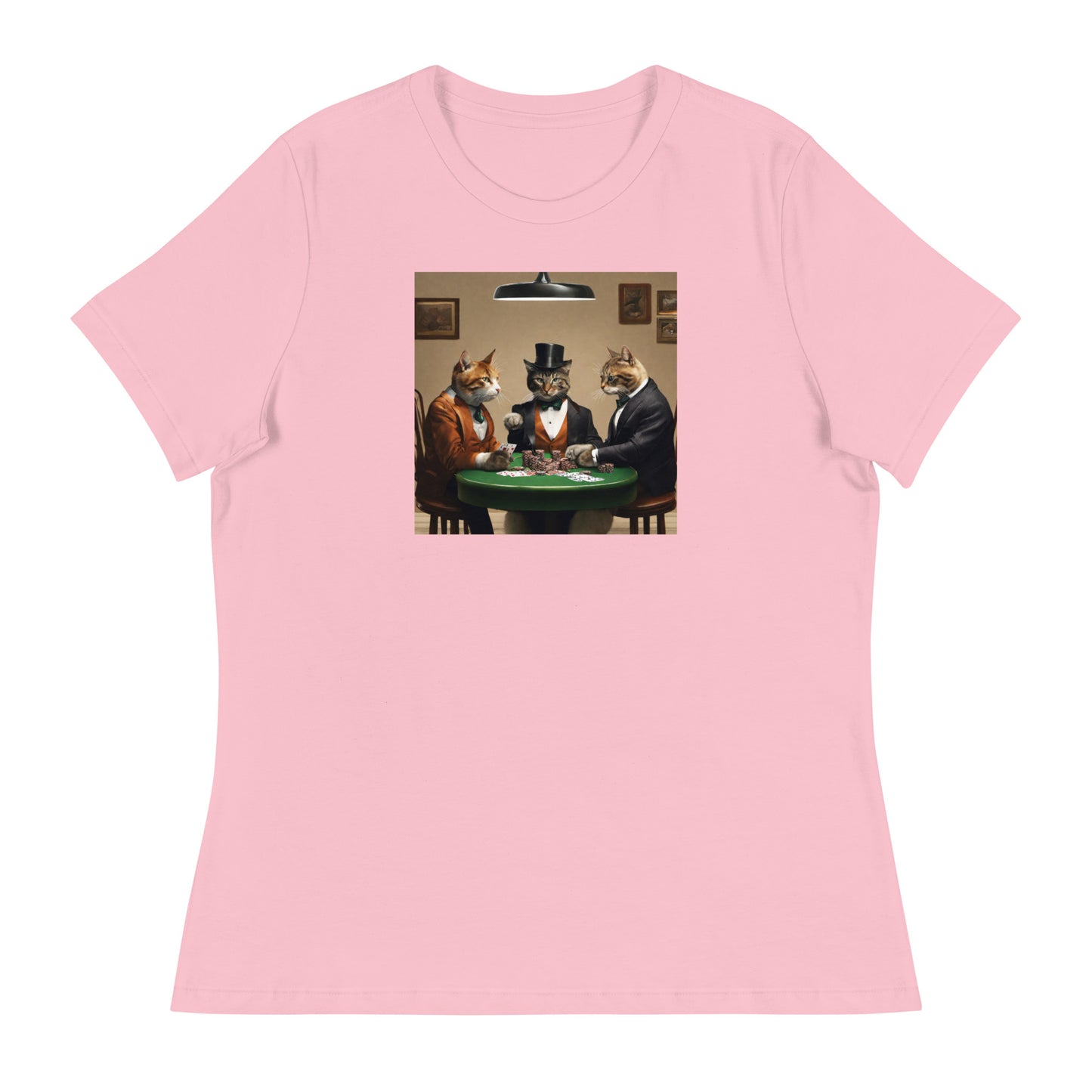 Cats Playing Poker Women's Funny T-Shirt Pink