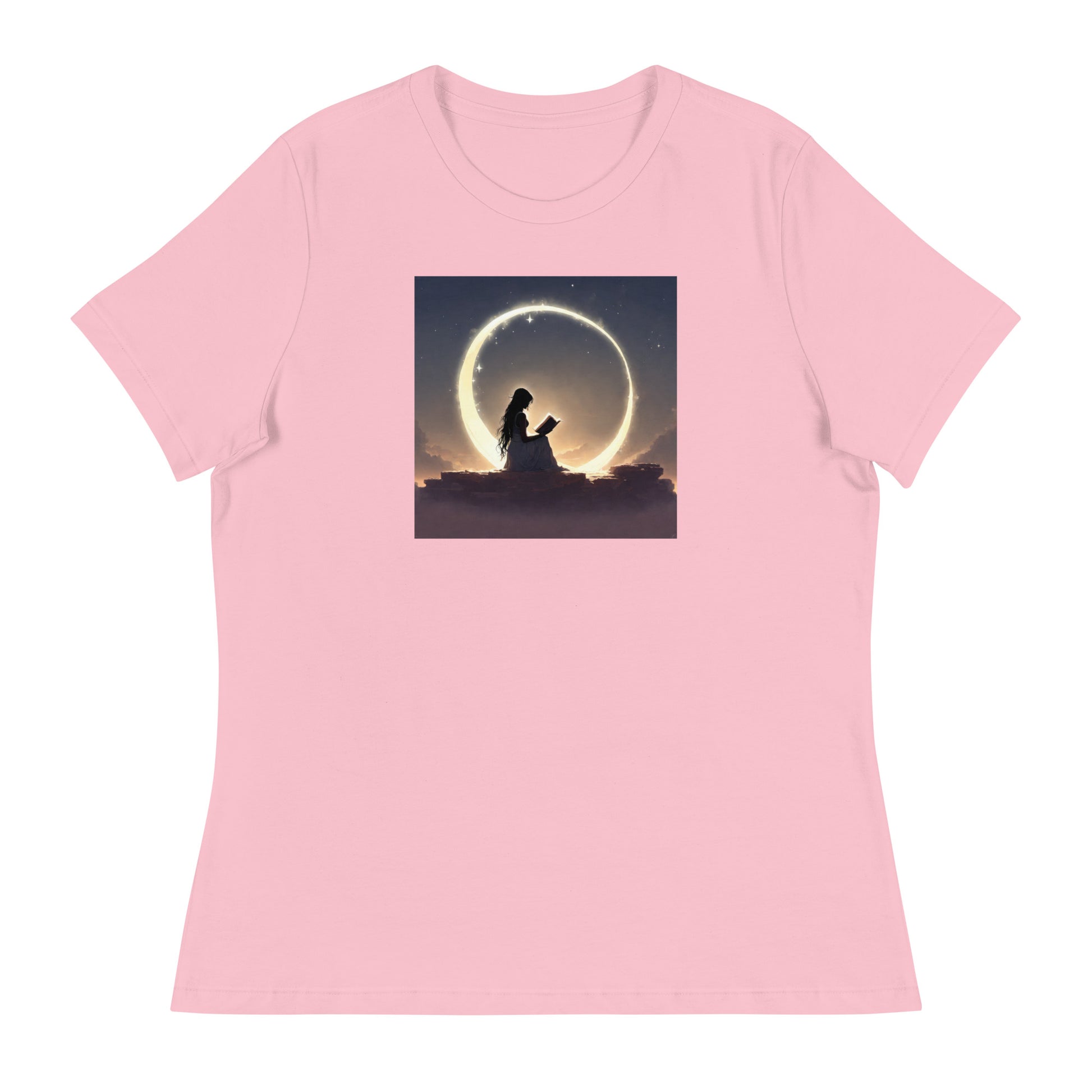 Reading at Twilight Women's Book Lover T-Shirt Pink