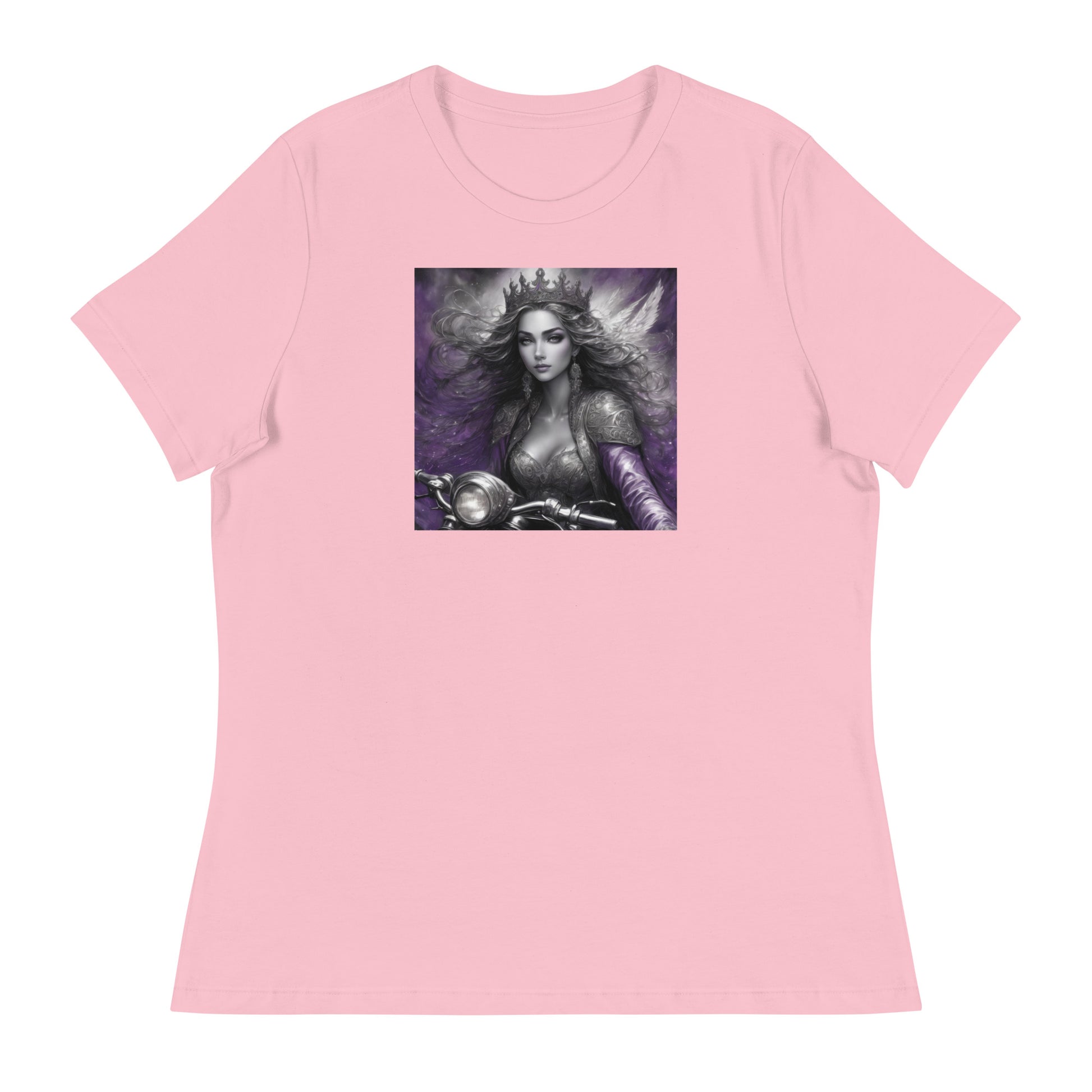 Princess Woman Riding a Motorcycle T-Shirt Pink