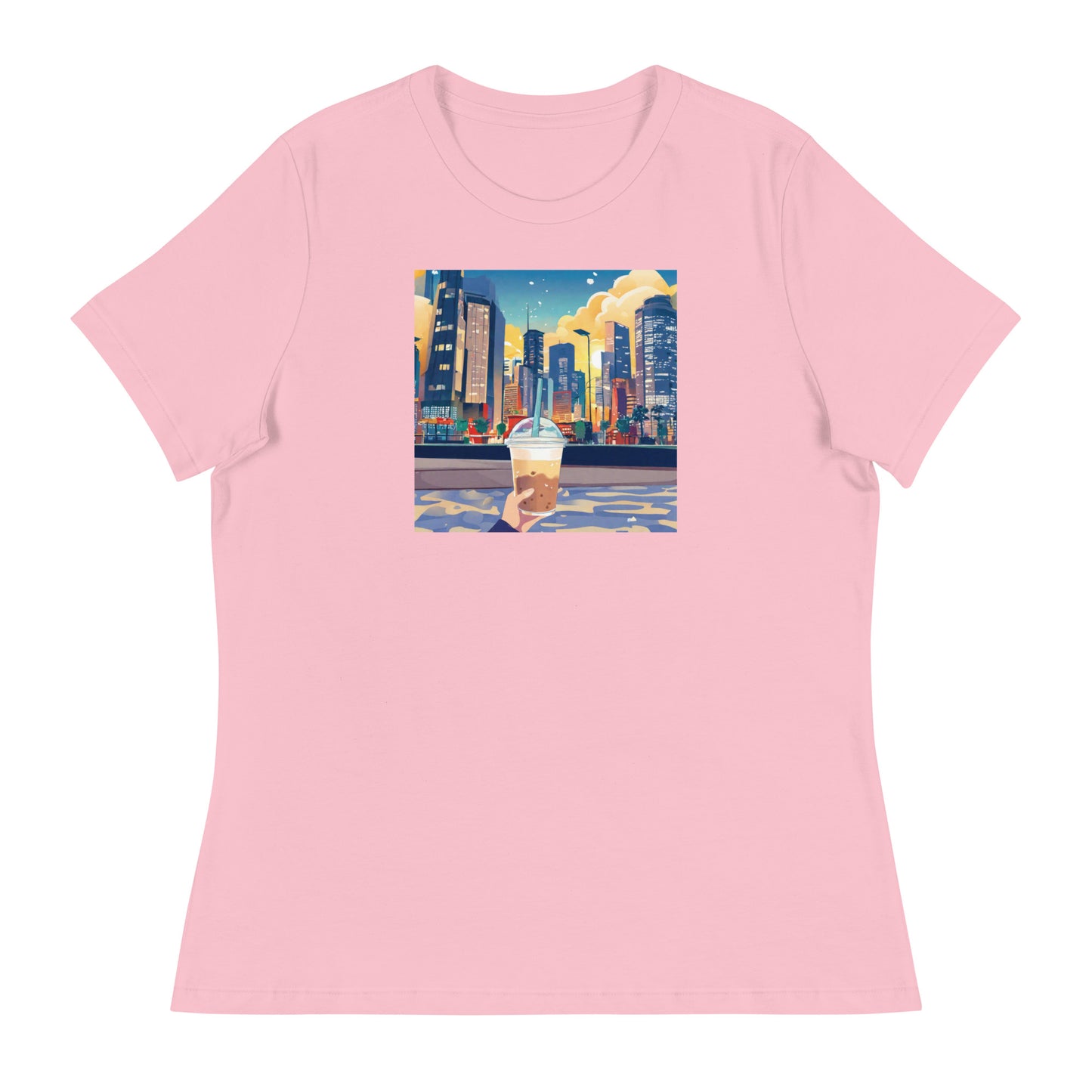 Women's Hand Holding Up Bubble Milk Tea Boba T-Shirt Pink