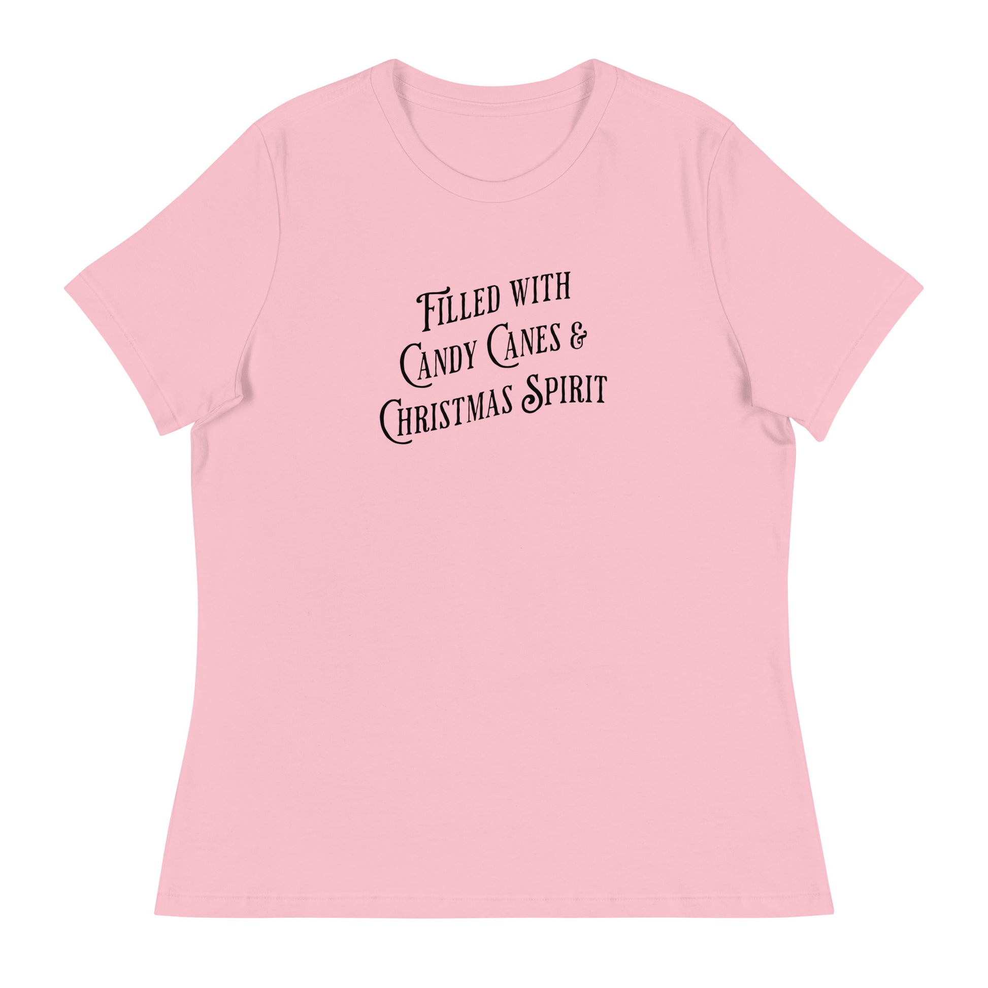 Filled with Candy Canes and Christmas Spirit Women's Holiday T-Shirt Pink