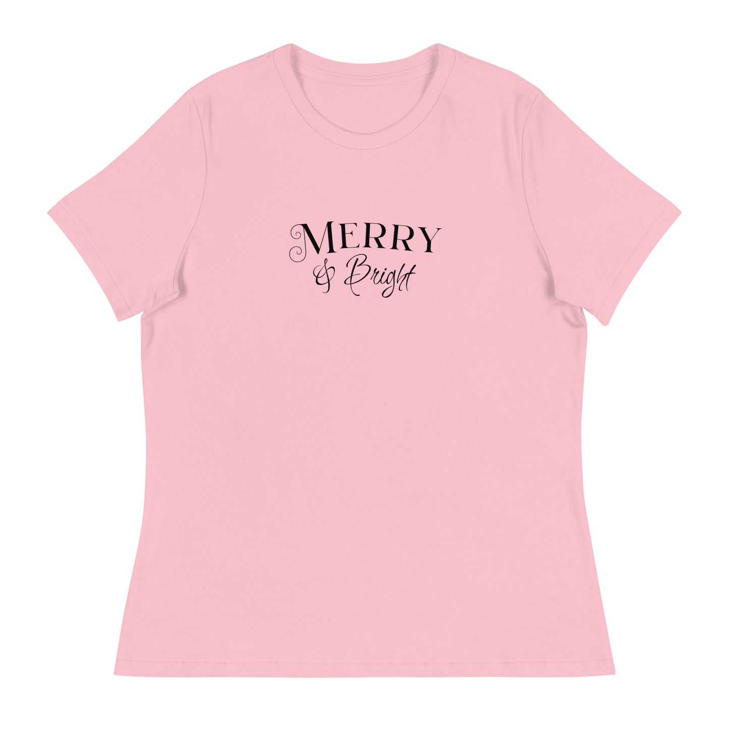 Merry & Bright Women's Christmas T-Shirt Pink