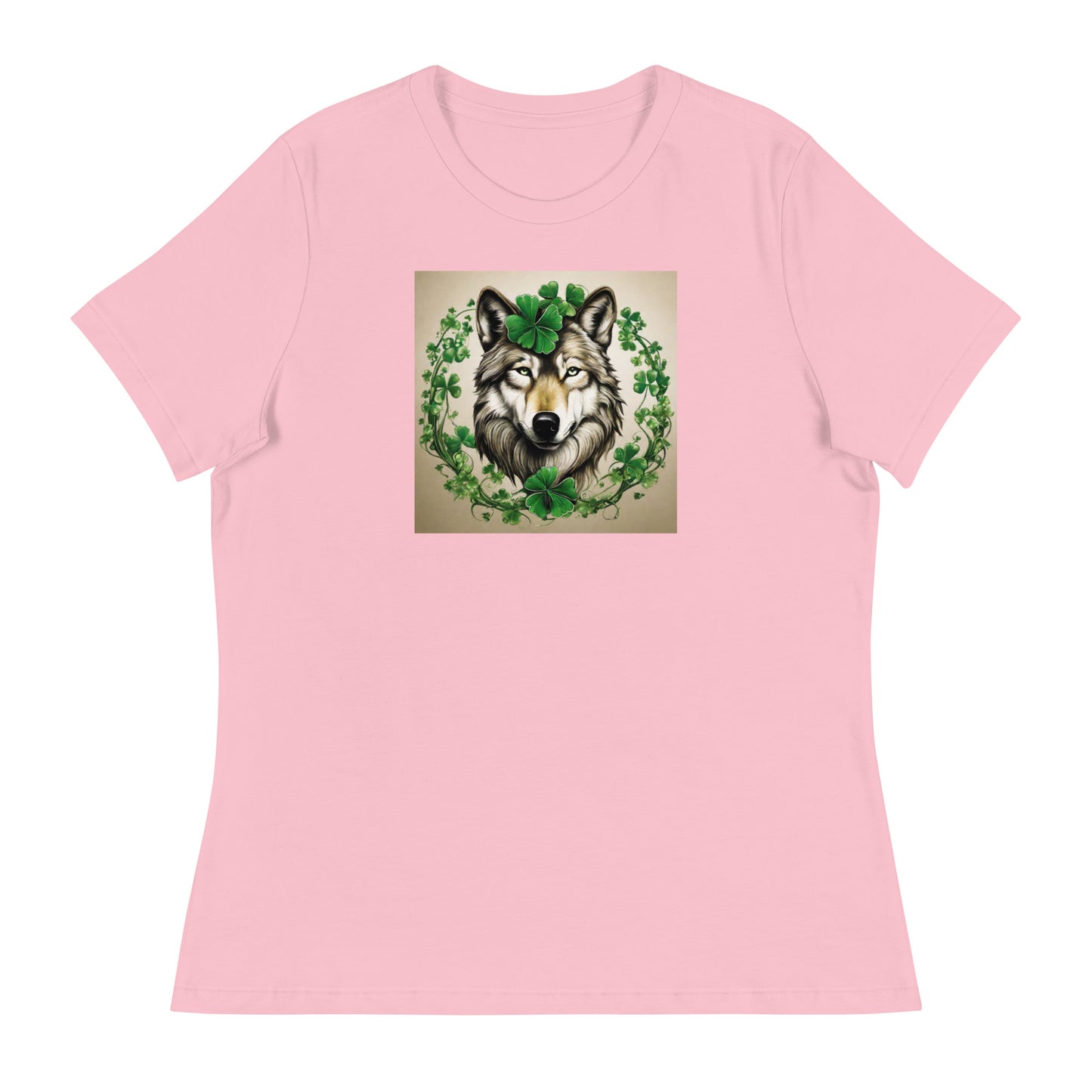 Wolf & Shamrocks Women's St Patrick's Day T-Shirt Pink